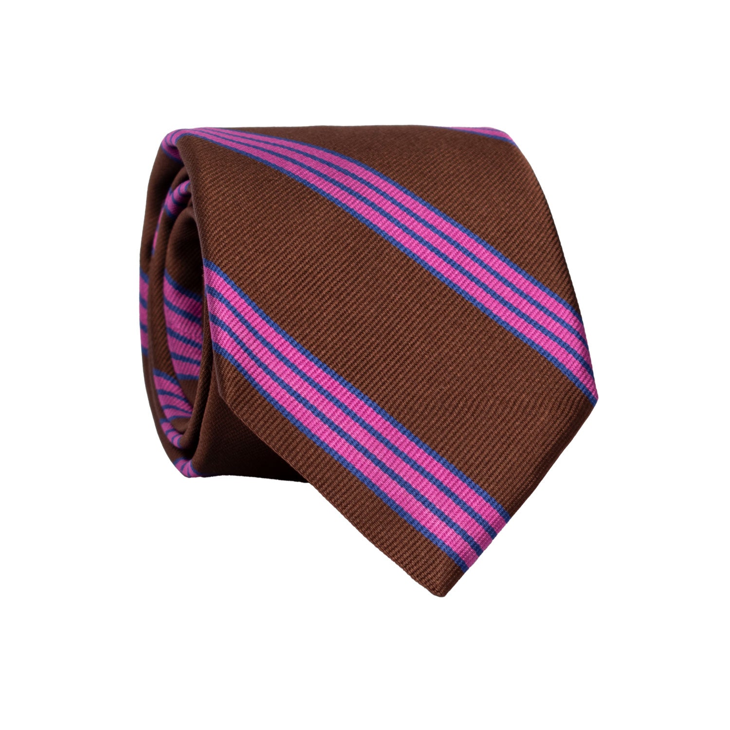 Cravatta Regimental di Seta Marrone con Righe Fucsia Bluette 7436 Made in Italy Graffeo Cravatte Rotolo
