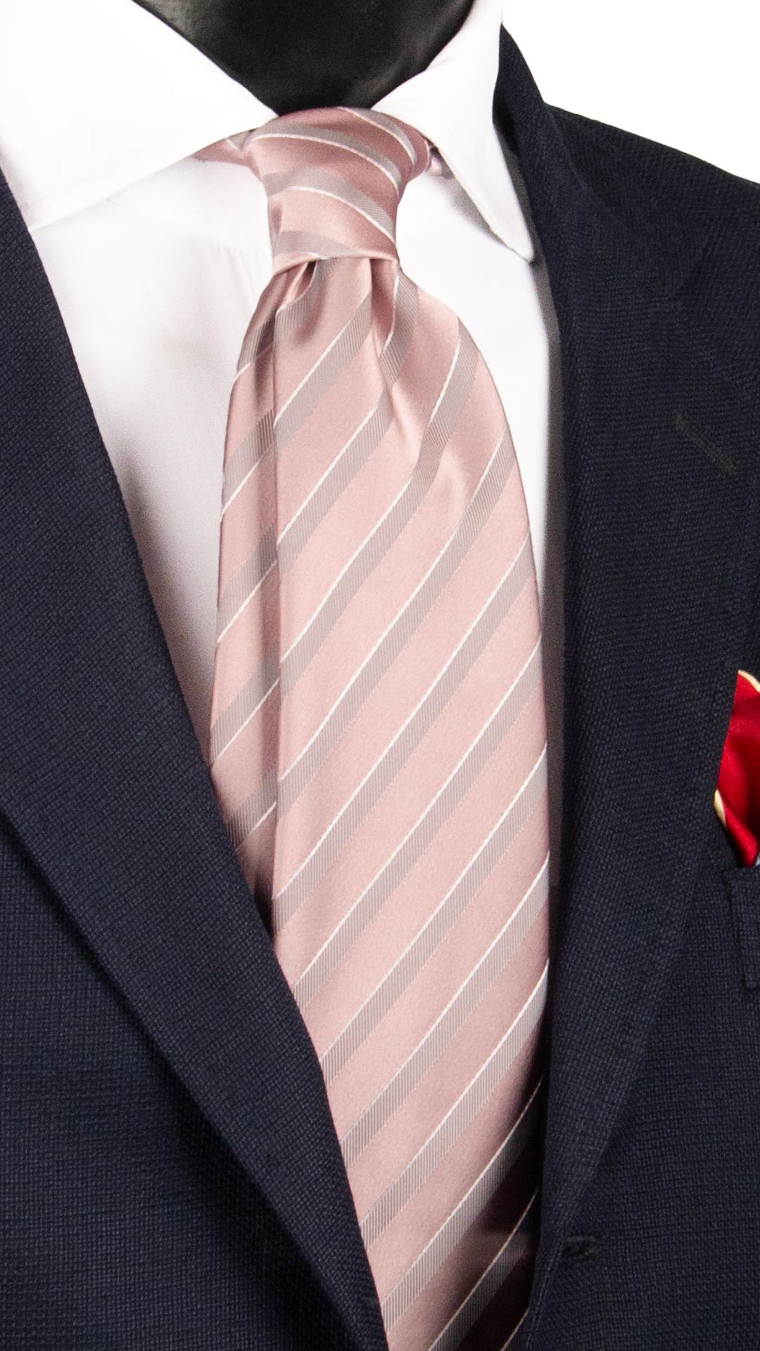 Cravatta Regimental di Seta Rosa Antico con Righe Grigie Bianche 7550 Made in Italy Graffeo Cravatte