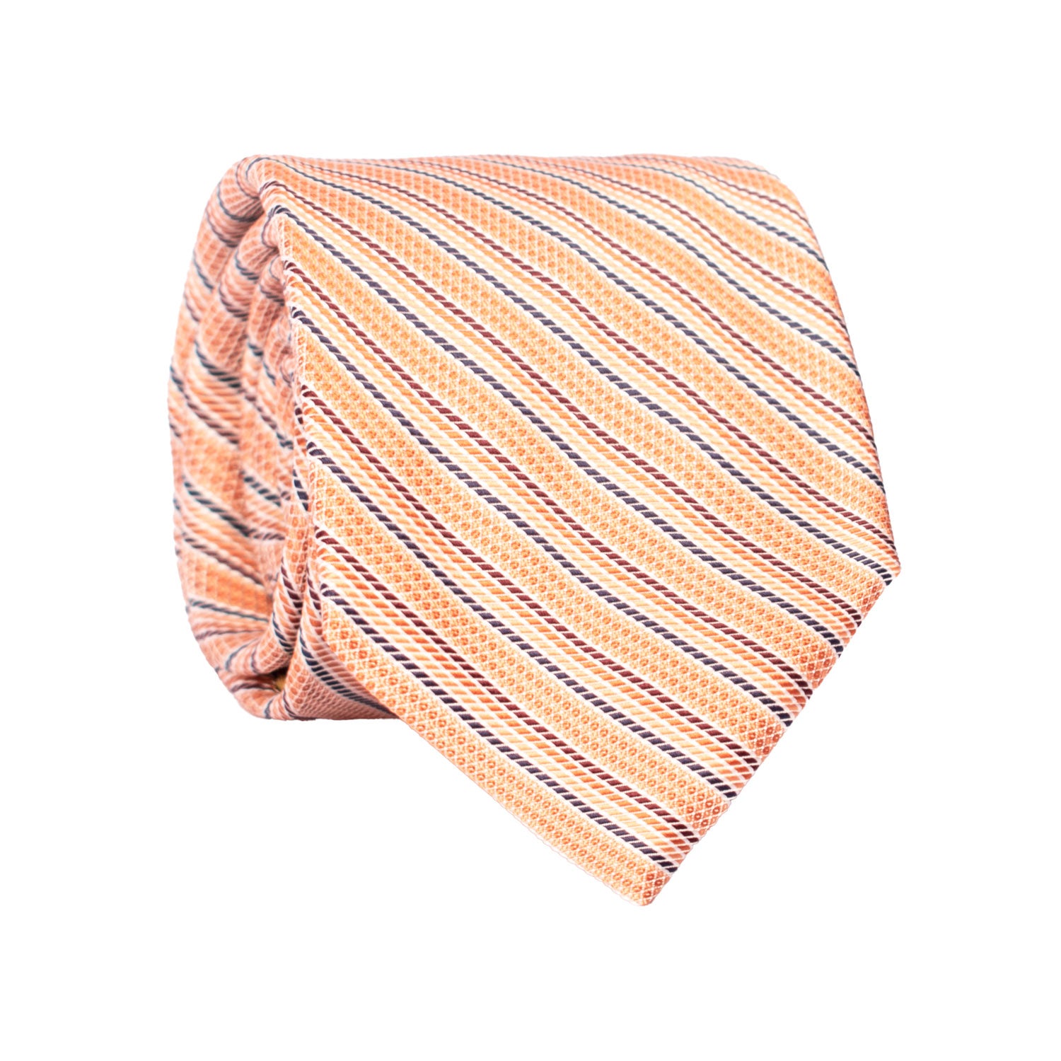 Cravatta Regimental di Seta Rosa Salmone con Righe Blu Bianche 7512 Made in Italy Graffeo Cravatte Rotolo