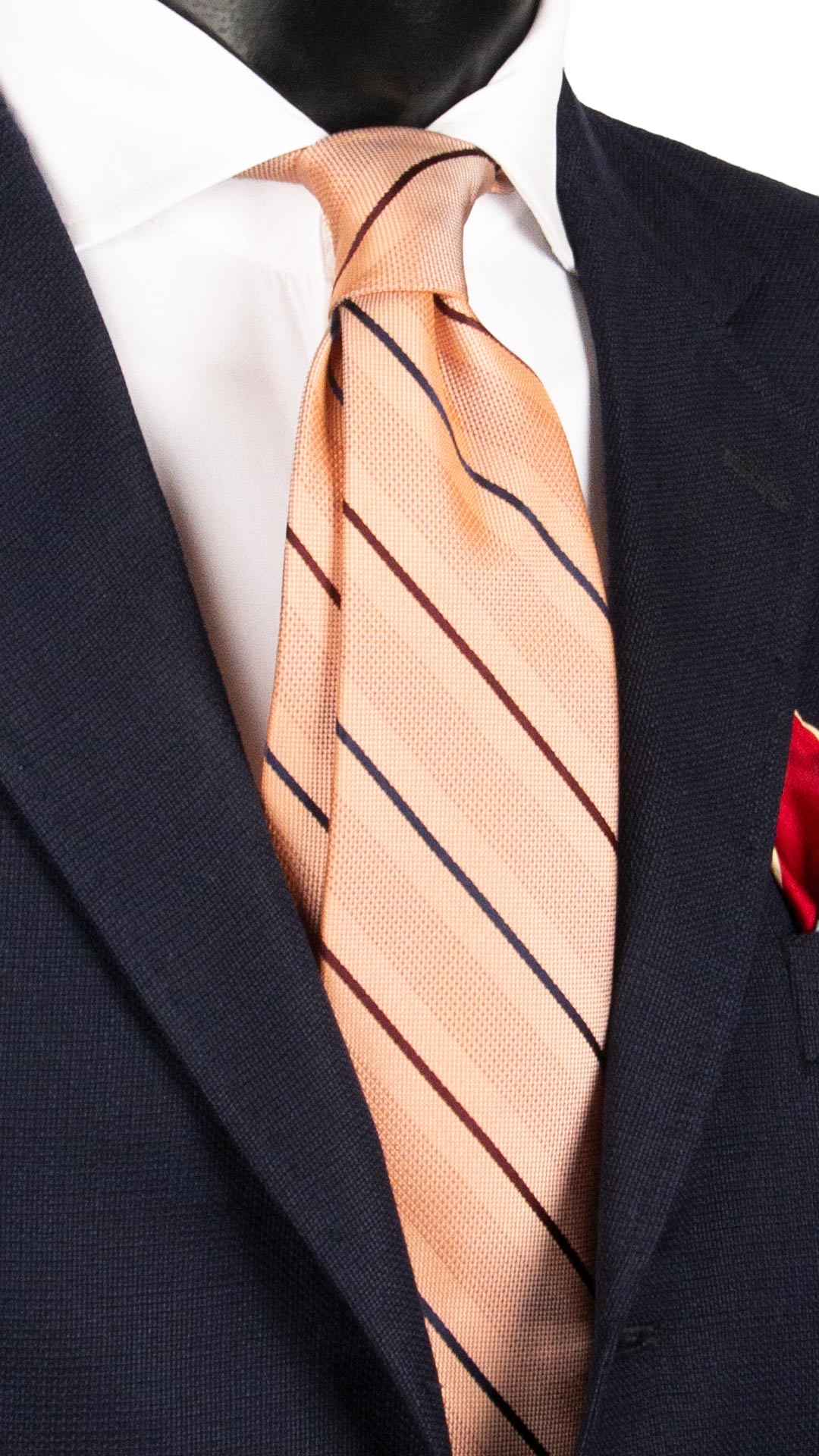 Cravatta Regimental di Seta Rosa Salmone con Righe Bordeaux Blu 7659 Made in Italy Graffeo Cravatte