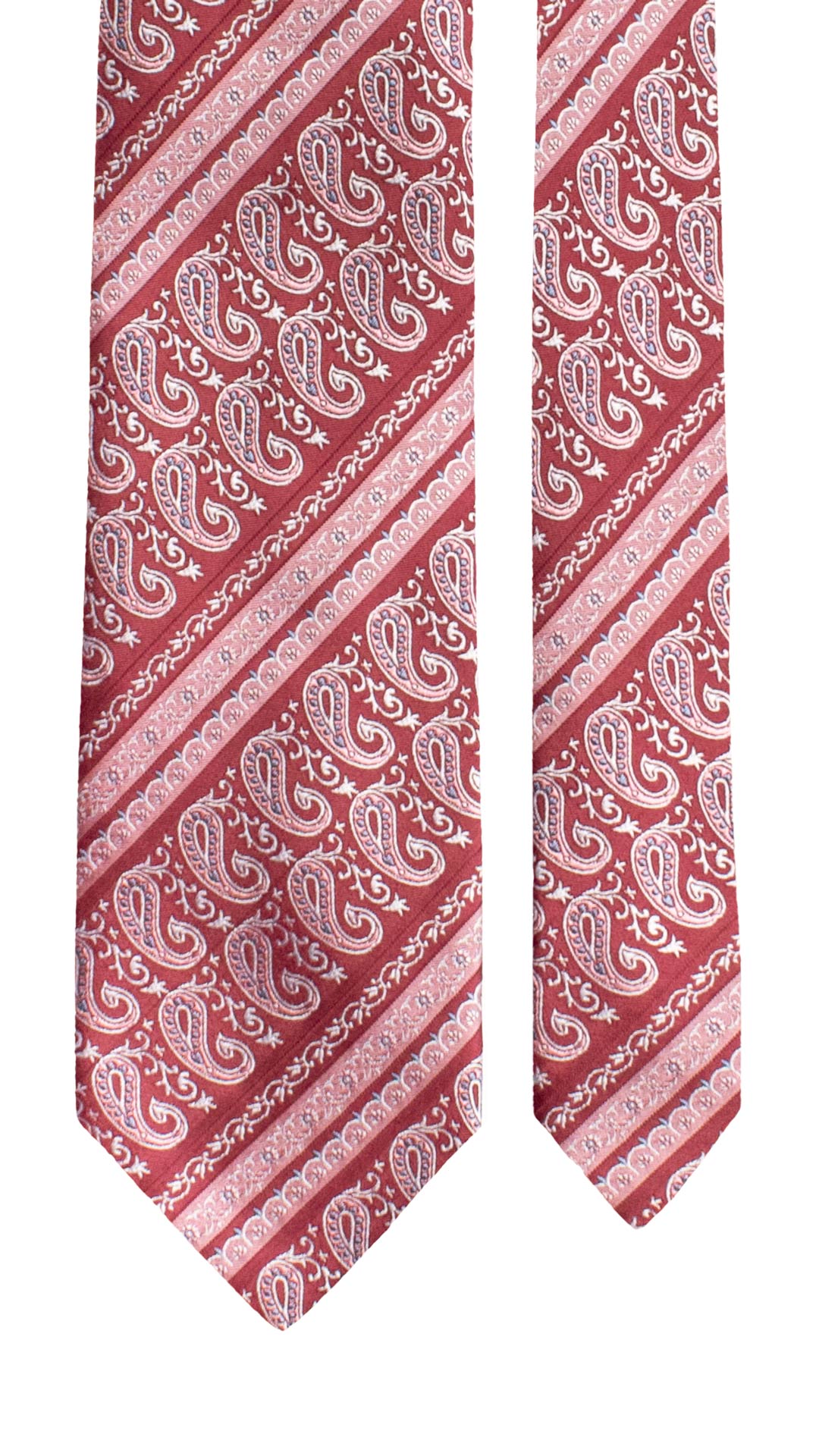 Cravatta Regimental di Seta Rosso Bordeaux Paisley Rosa Lilla Bianco 1630 Graffeo Cravatte Made in Italy Pala
