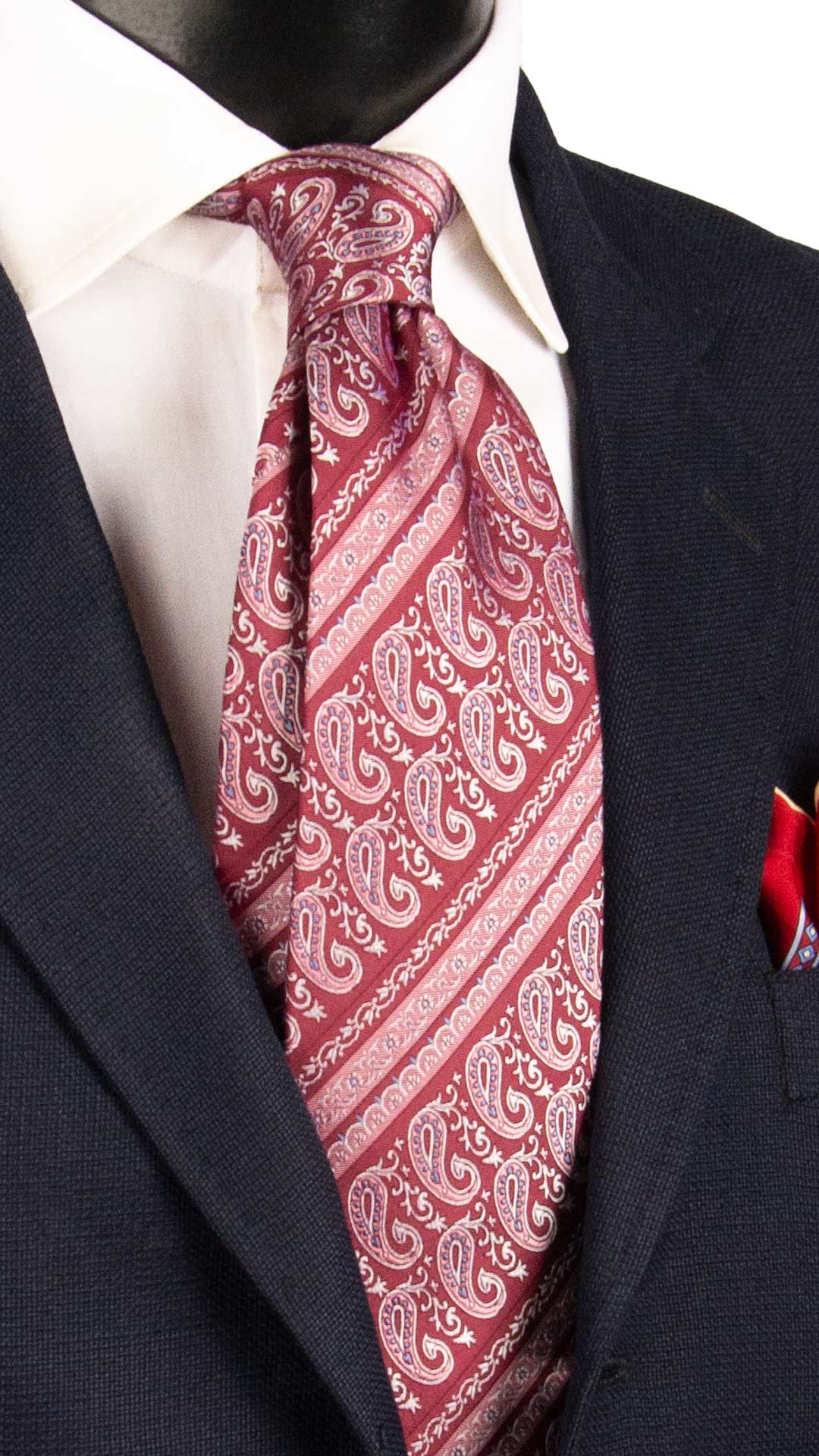 Cravatta Regimental di Seta Rosso Bordeaux Paisley Rosa Lilla Bianco 1630 Graffeo Cravatte Made in Italy
