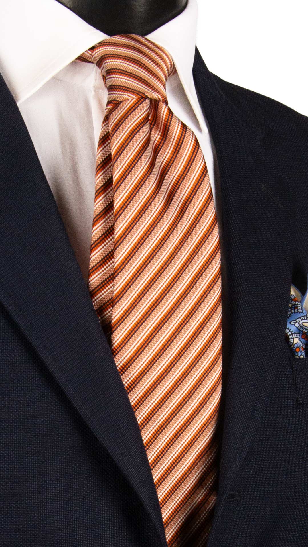 Cravatta Regimental di Seta Ruggine con Righe Bianche Blu 7341 Graffeo Cravatte Made in Italy