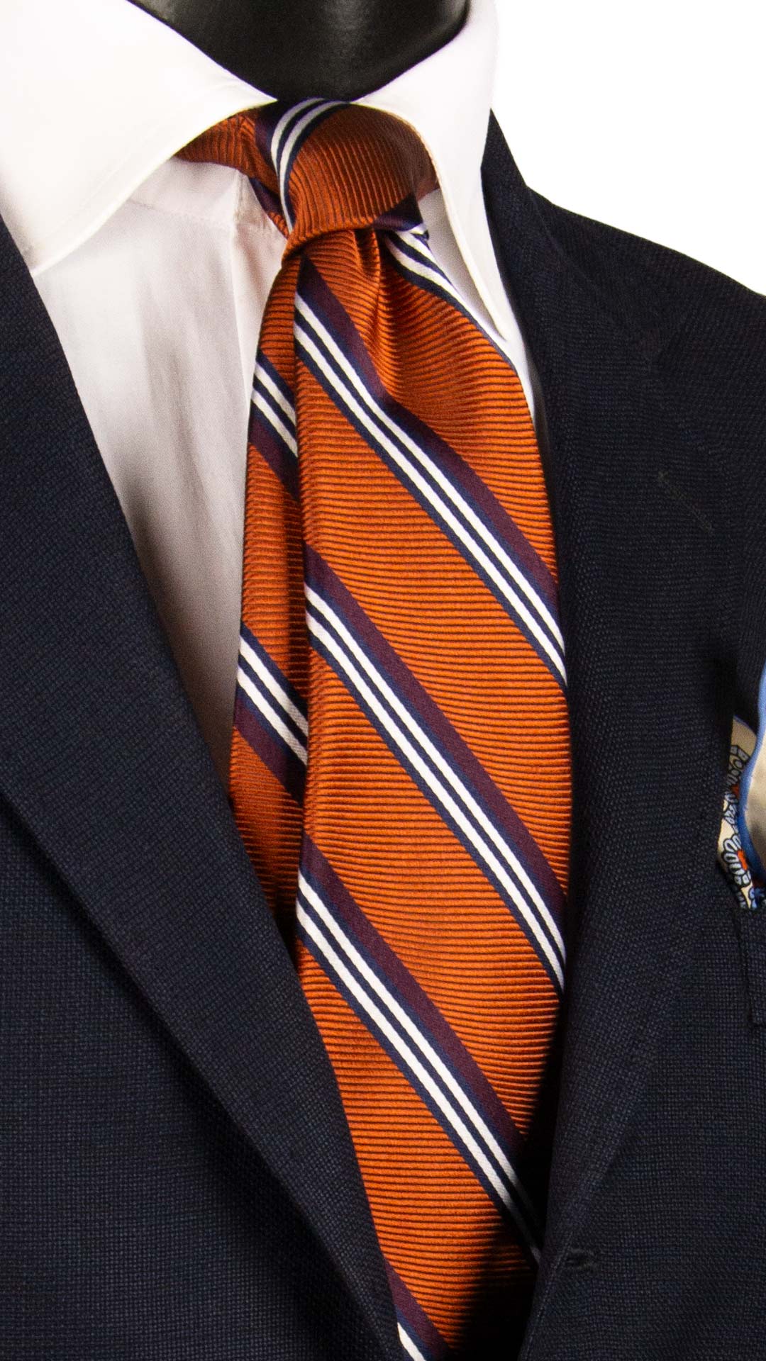 Cravatta Regimental di Seta Ruggine con Righe Borgogna Bianche Blu AN7274 Graffeo Cravatte Made in Italy