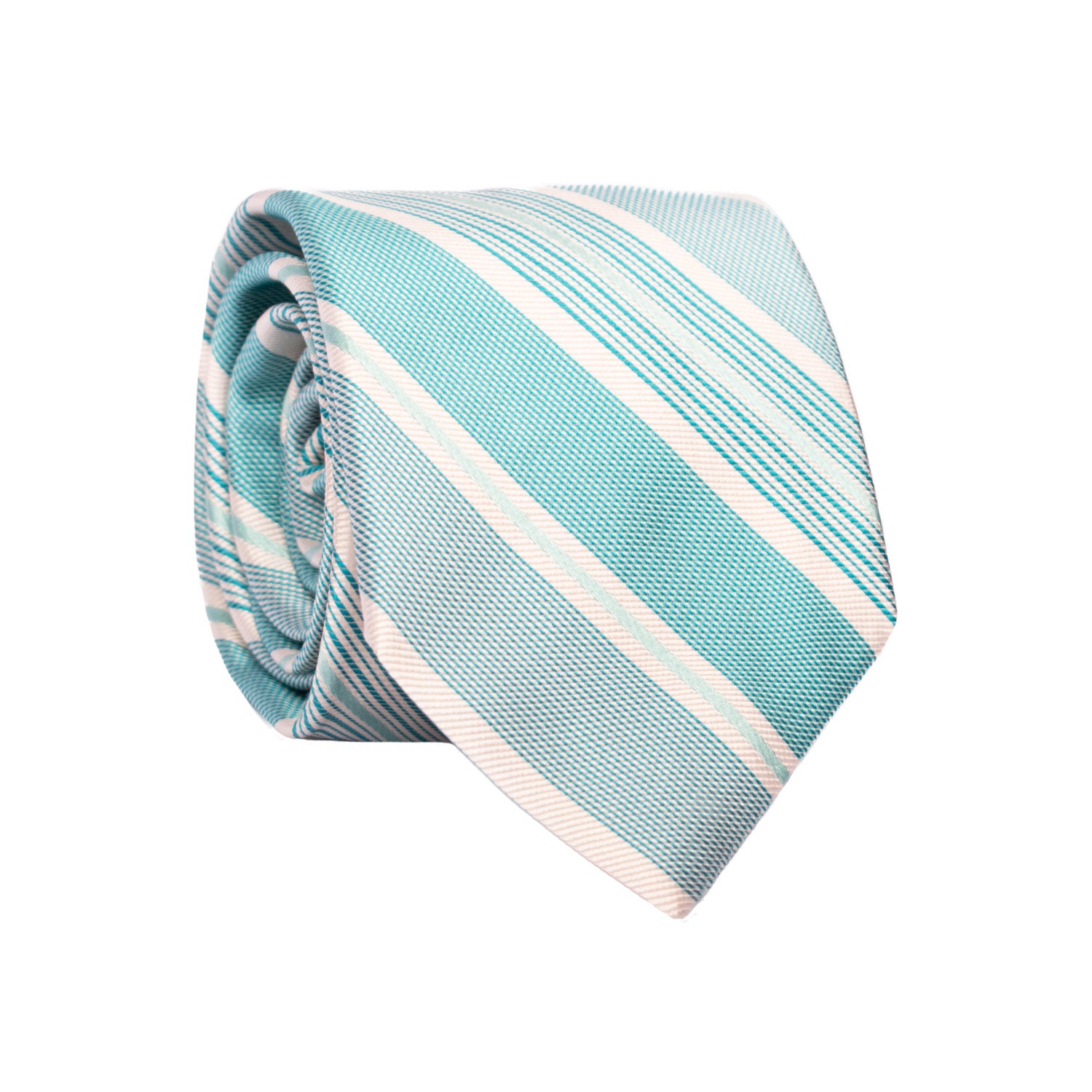 Cravatta Regimental di Seta Verde Acqua Bianca 7215 Graffeo Cravatte Made in Italy Rotolo