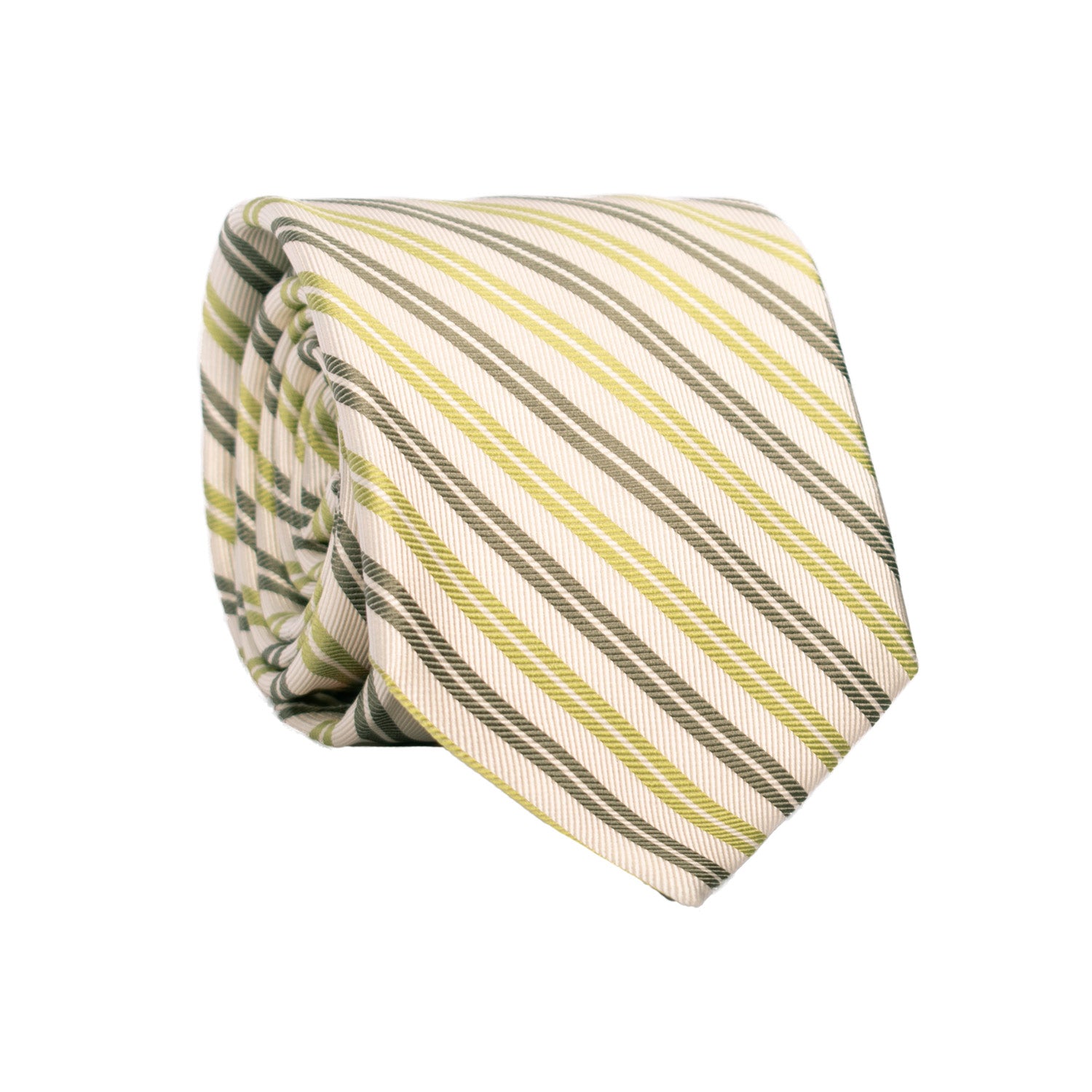 Cravatta Regimental di Seta Verde Oliva Bianca Verde 7204 Graffeo Cravatte Made in Italy Rotolo