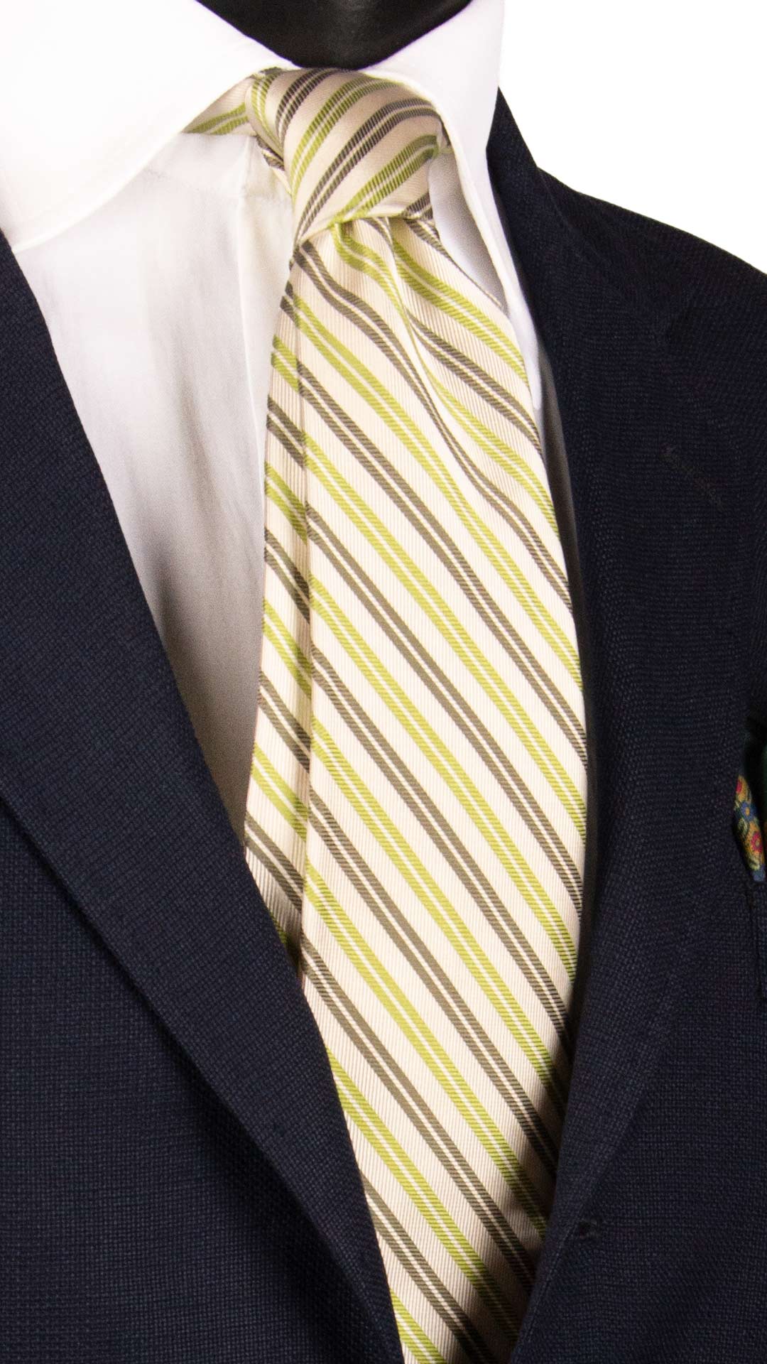 Cravatta Regimental di Seta Verde Oliva Bianca Verde 7204 Graffeo Cravatte Made in Italy