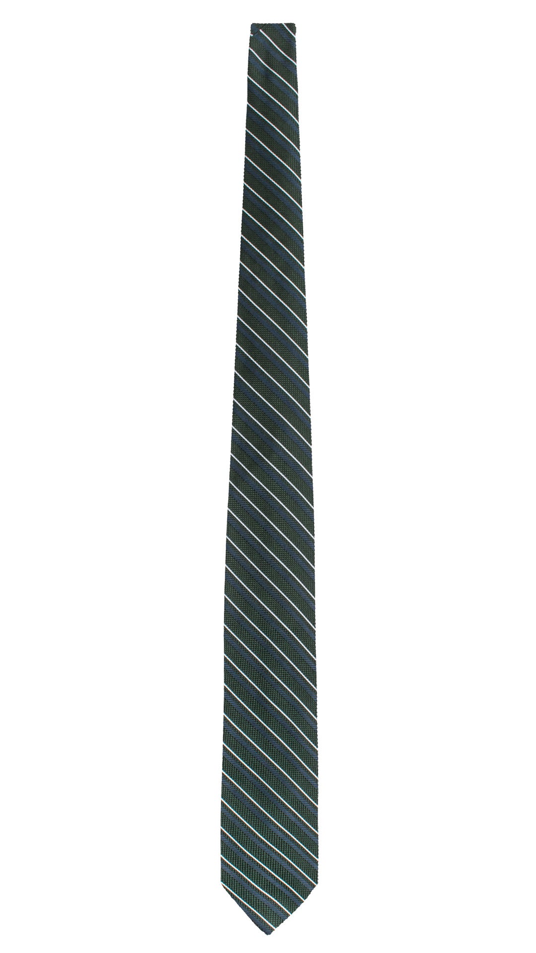 Cravatta Regimental di Seta Verde con Righe Blu Grigie AN7739 Made in Italy Graffeo Cravatte Intera