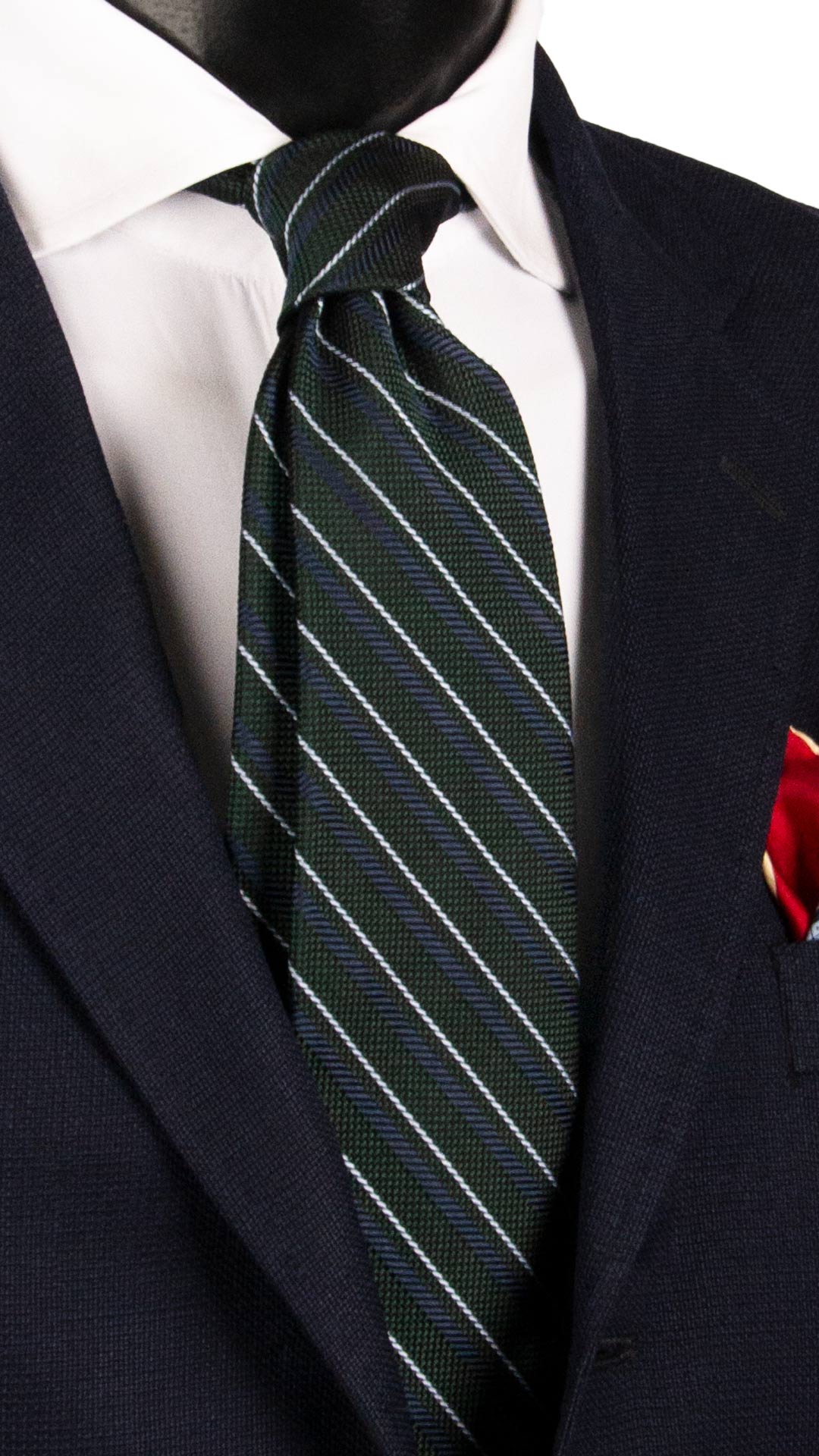 Cravatta Regimental di Seta Verde con Righe Blu Grigie AN7739 Made in Italy Graffeo Cravatte