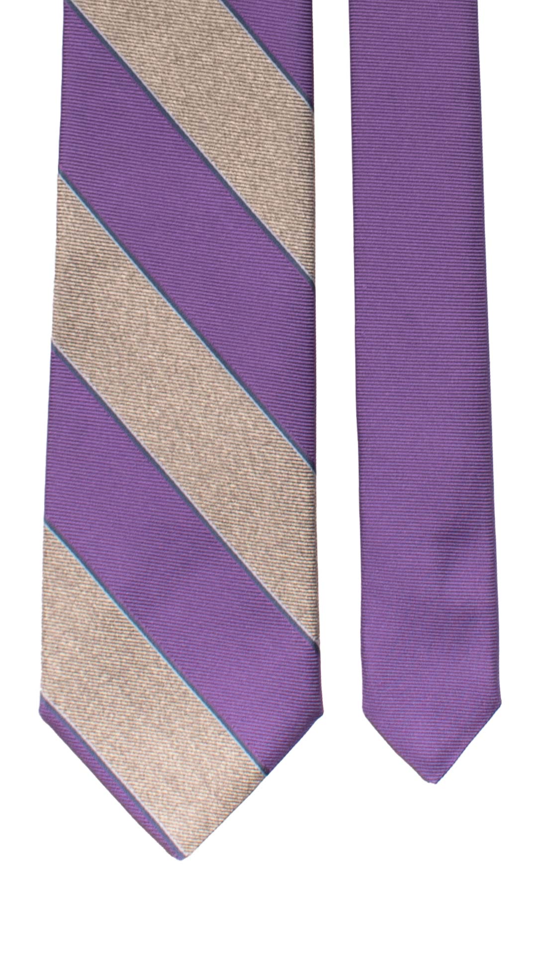 Cravatta Regimental di Seta Viola Grigia con Righe Avio Celesti 7347 Graffeo Cravatte Made in Italy Pala