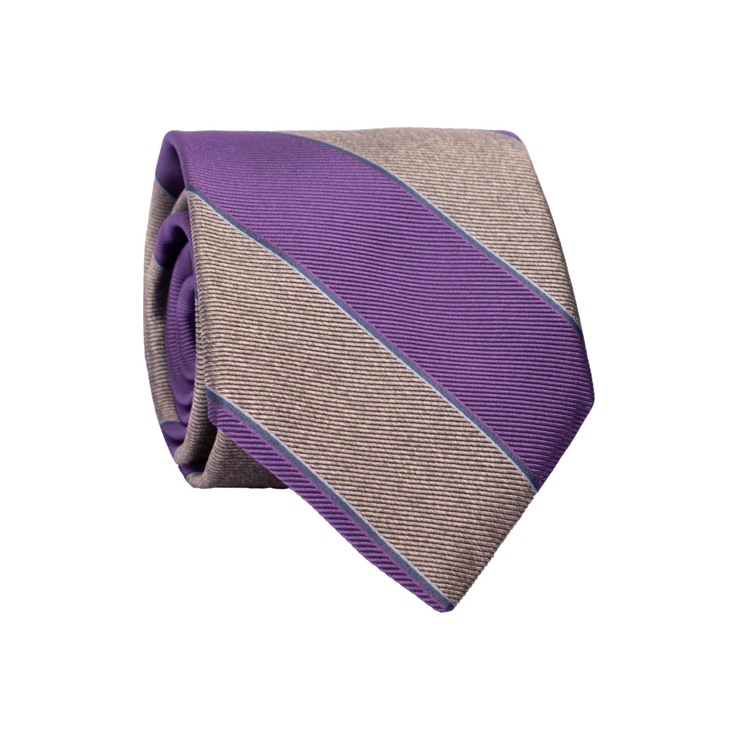 Cravatta Regimental di Seta Viola Grigia con Righe Avio Celesti 7347 Graffeo Cravatte Made in Italy Rotolo