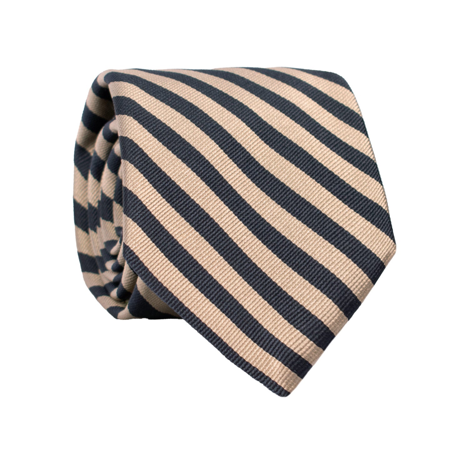 Cravatta Regimental di Seta con Righe Beige Blu 7494 Made In Italy Graffeo Cravatte Rotolo