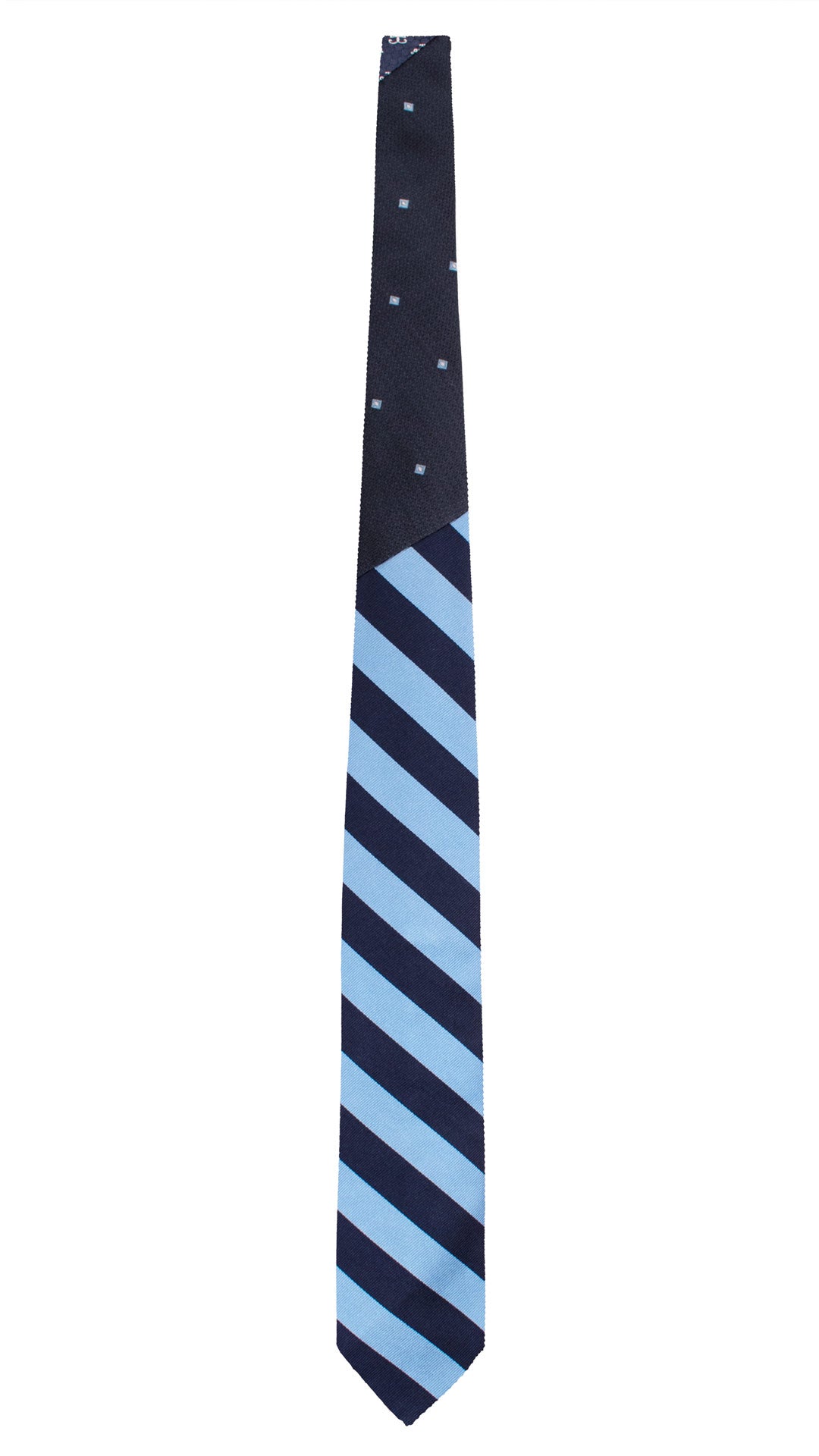 Cravatta Regimental di Seta con Righe Blu Azzurro Nodo in Contrasto Blu Fantasia Tono su Tono Celeste Bianco N3442 Made in Italy Graffeo Cravatte Intera