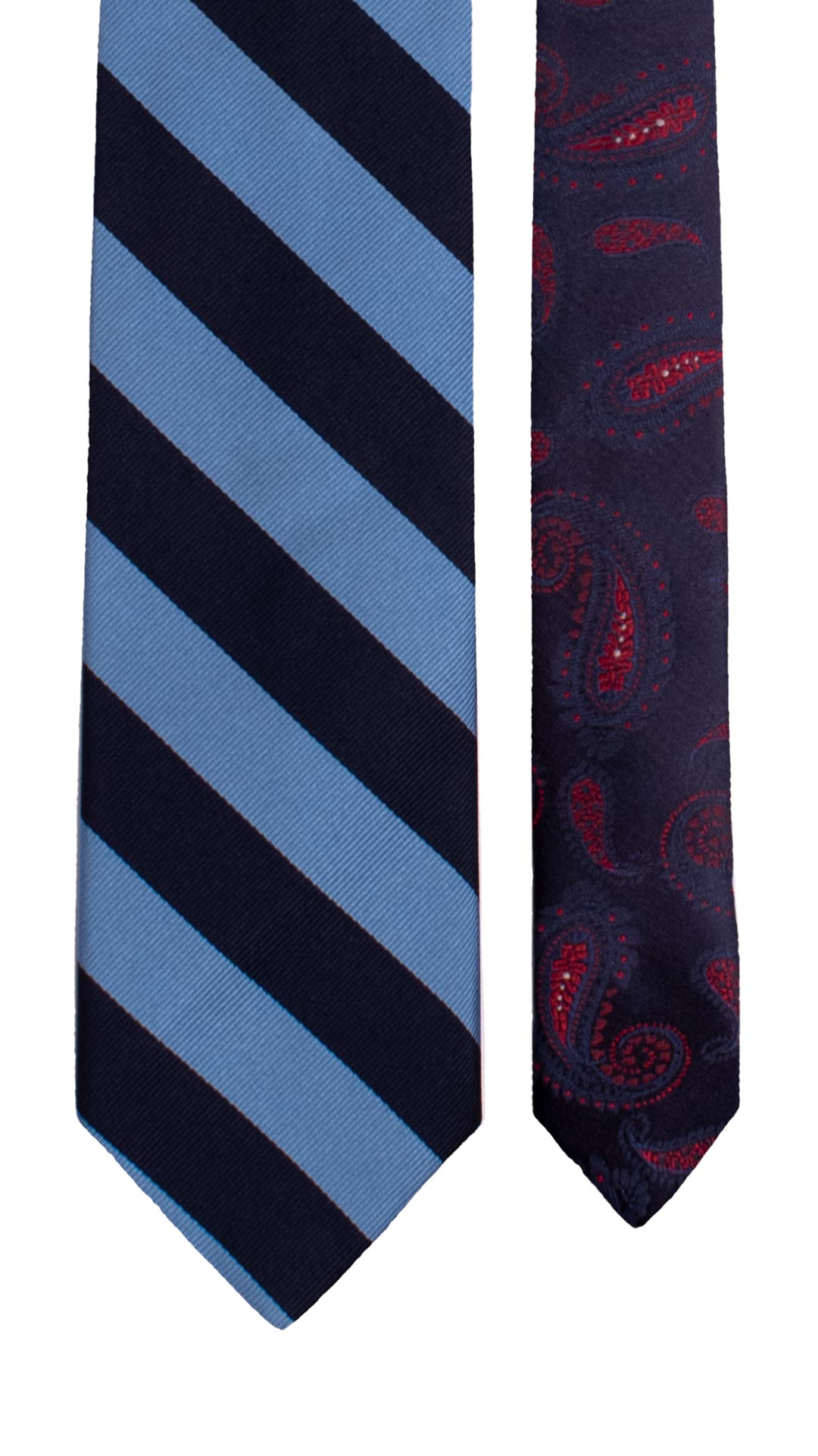 Cravatta Regimental di Seta con Righe Blu Azzurro Nodo in Contrasto Blu Fantasia Tono su Tono Celeste Bianco N3442 Made in Italy Graffeo Cravatte Pala