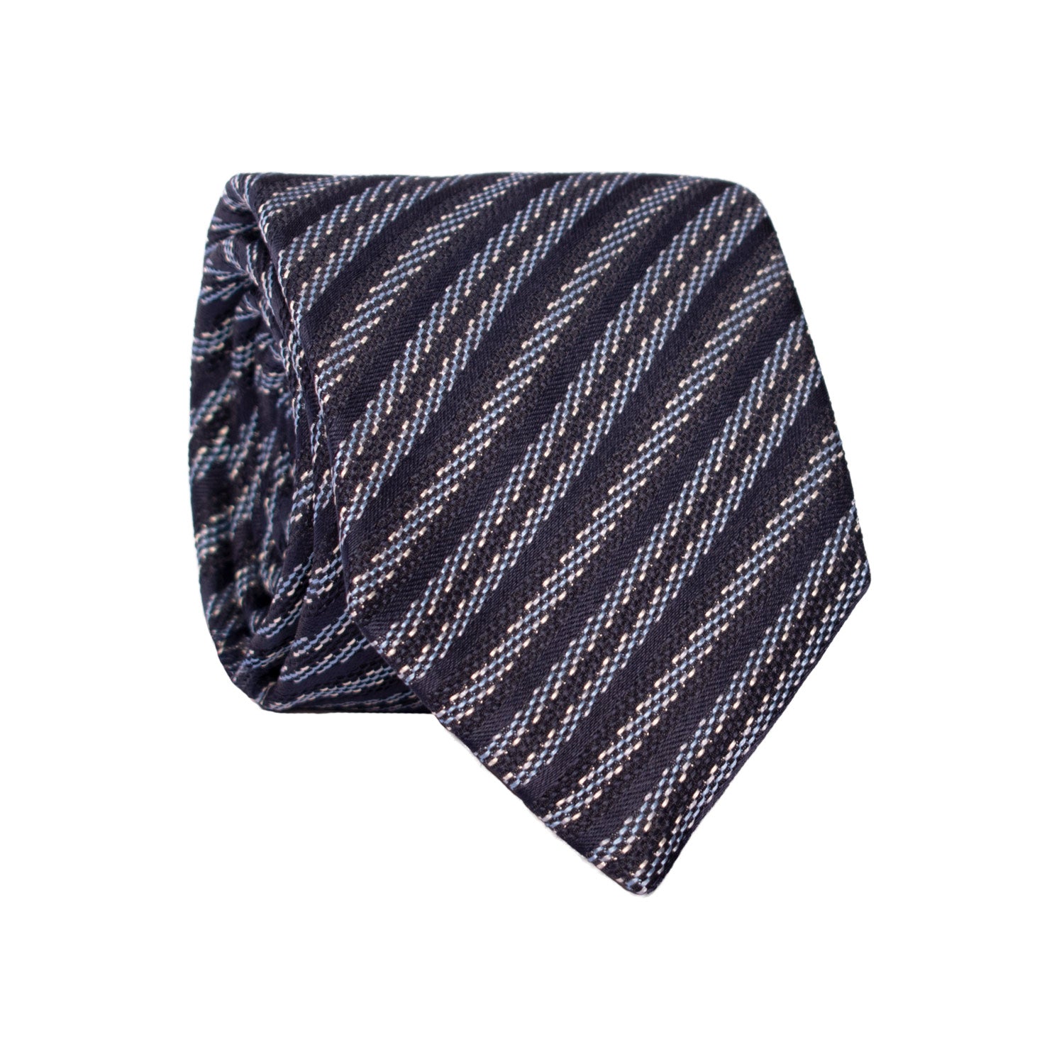 Cravatta Regimental di Seta con Righe Blu Celesti Bianche 7344 Graffeo Cravatte Made in Italy Rotolo