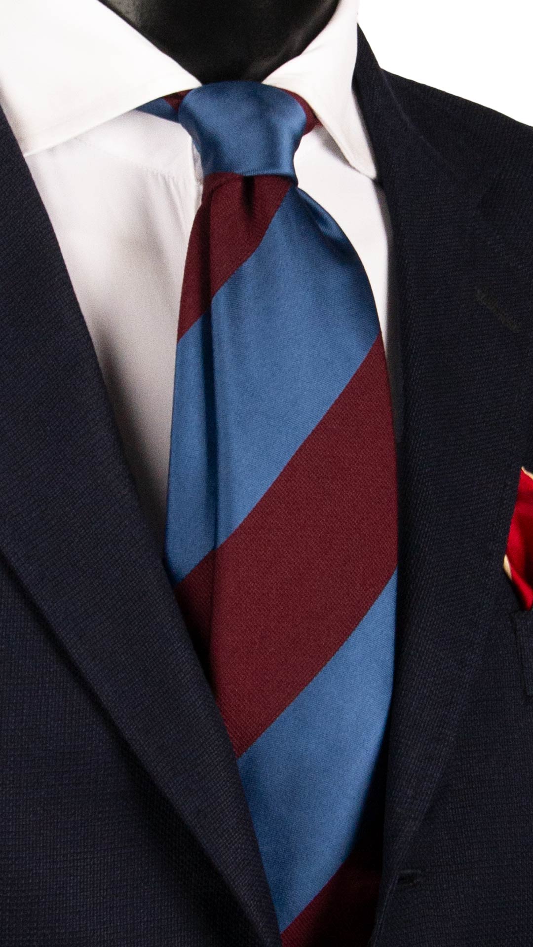 Cravatta Regimental di Seta con Righe Blu Navy Rosso Bordeaux AN7759 Made in Italy