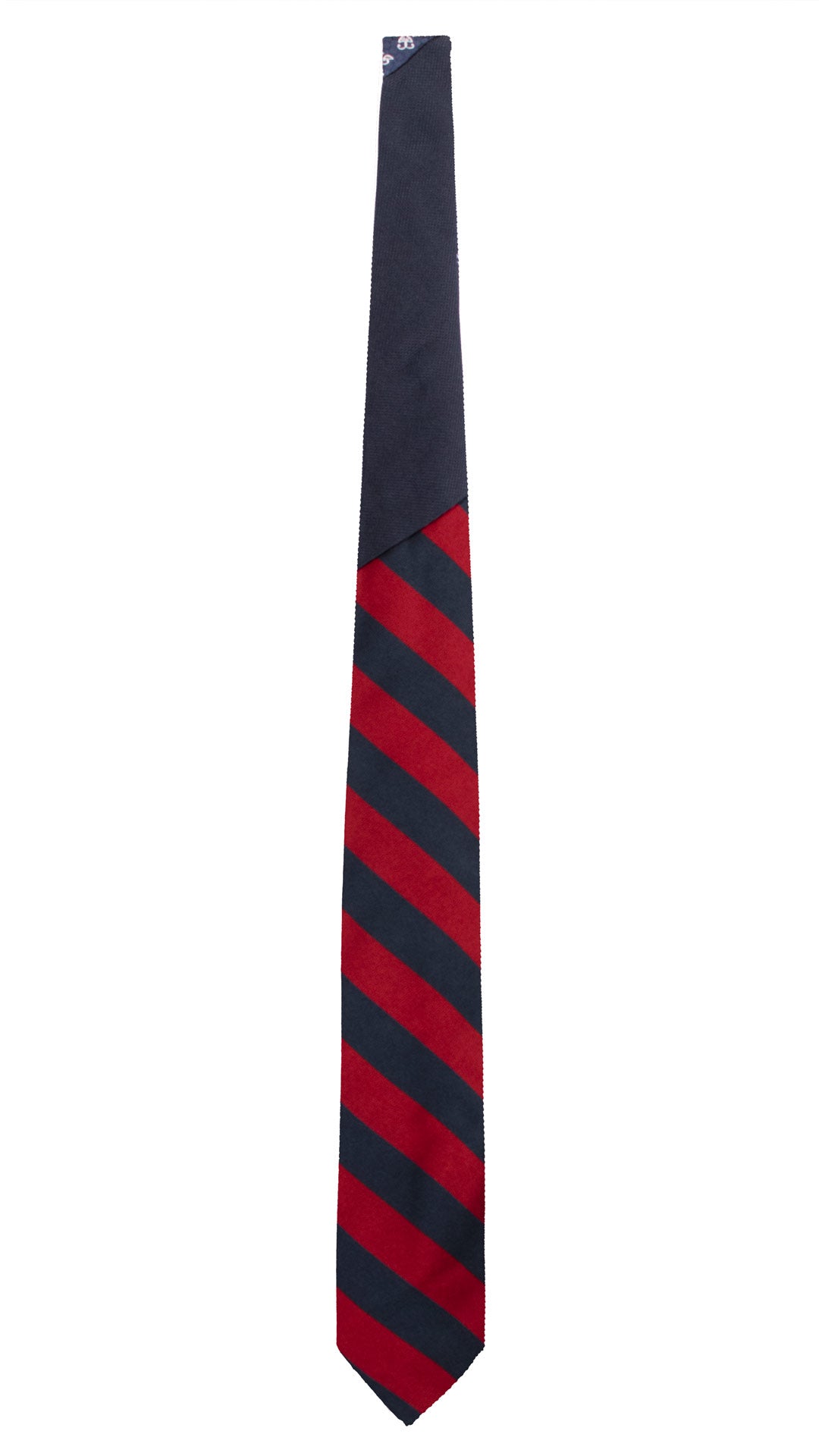 Cravatta Regimental di Seta con Righe Blu Rosso Bordeaux Nodo in Contrasto Tono su Tono Blu N3421 Made in Italy Graffeo Cravatte Intera