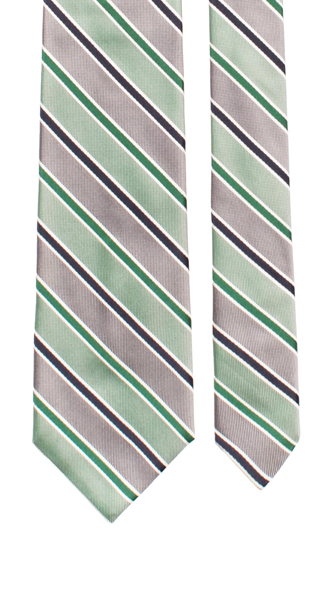 Cravatta Regimental di Seta con Righe Blu Verdi Bianche 7527 Made in Italy Graffeo Cravatte Pala