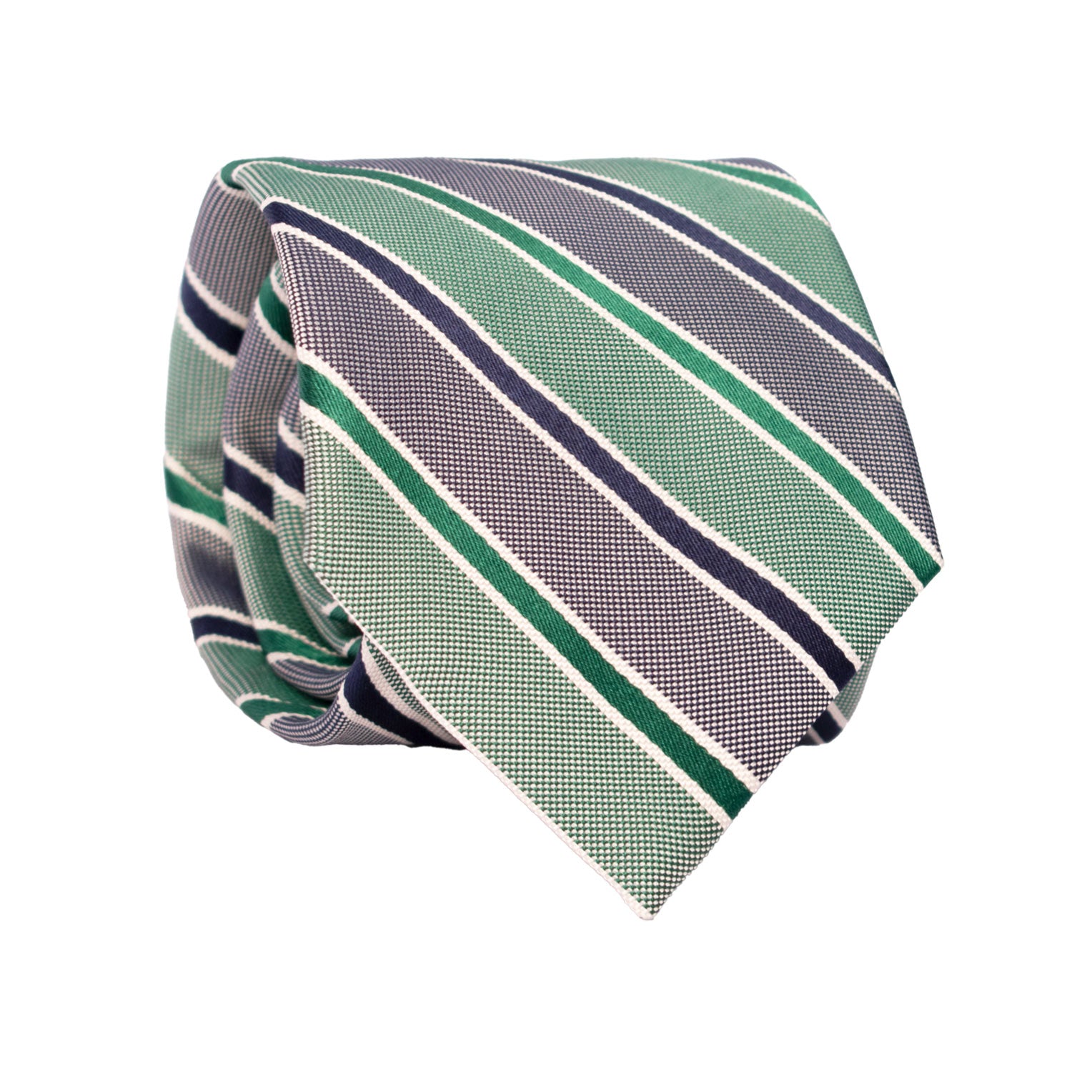 Cravatta Regimental di Seta con Righe Blu Verdi Bianche 7527 Made in Italy Graffeo Cravatte Rotolo