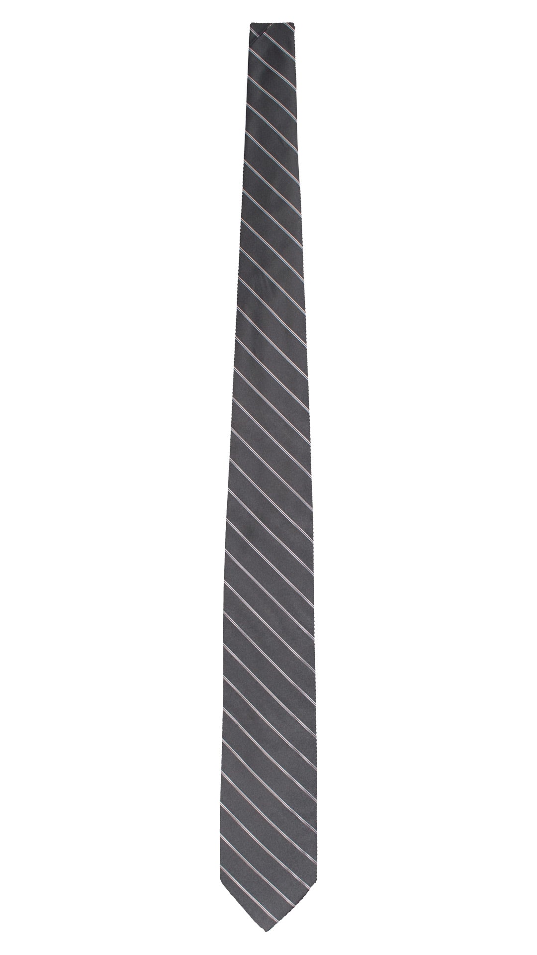 Cravatta Regimental di Seta Grigio Antracite con Righe Celesti Bianche 7554 Made in Italy Graffeo Cravatte Intera