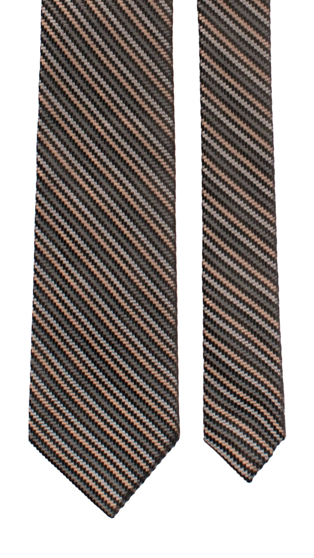 Cravatta Regimental di Seta con Righe Nero Grigio Tortora 7404 Made in Italy Graffeo Cravatte Pala