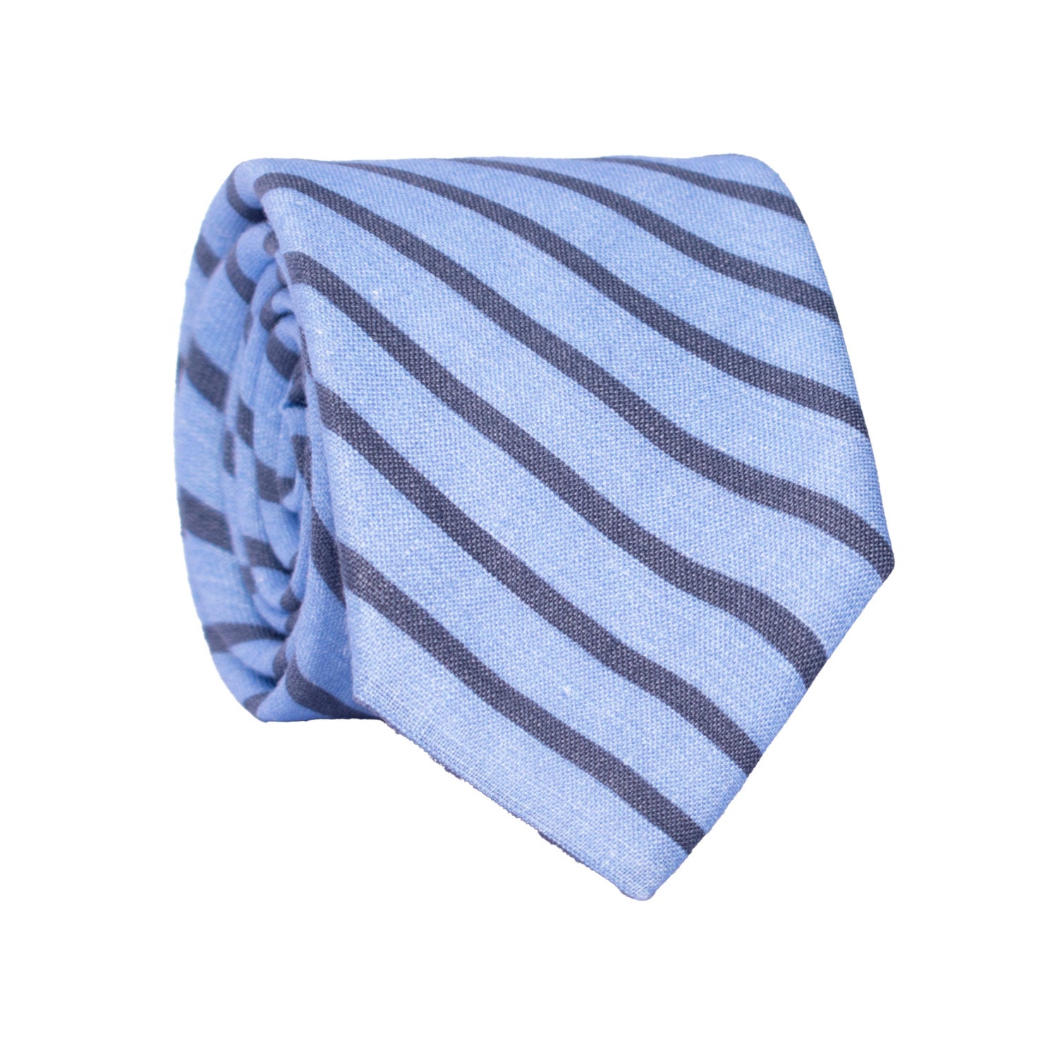 Cravatta Regimental in Cotone Lino Azzurra con Righe Blu 7474 Made in Italy Graffeo Cravatte Rotolo