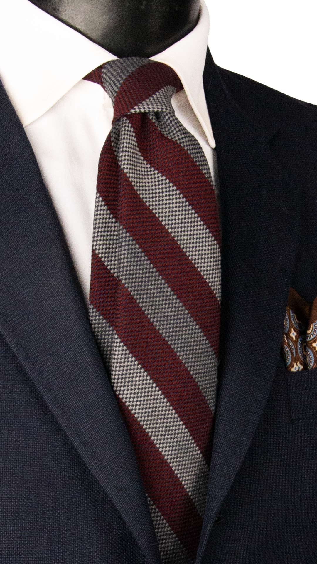 Cravatta Regimental in Lana Cashmere Grigia Bordeaux Blu L1235 Made in Italy Graffeo Cravatte