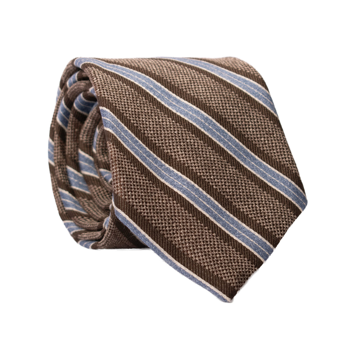 Cravatta Regimental in Lana Seta Marrone con Righe Avio Bianche L1064 Made in Italy Graffeo Cravatte Rotolo