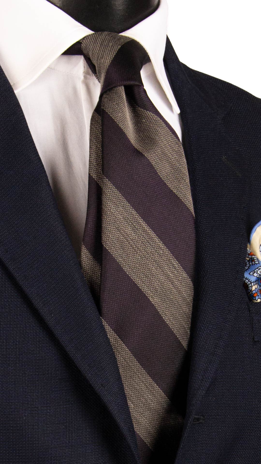 Cravatta Regimental in Lana Seta Viola Scuro Grigia L1176 Made in Italy Graffeo Cravatte