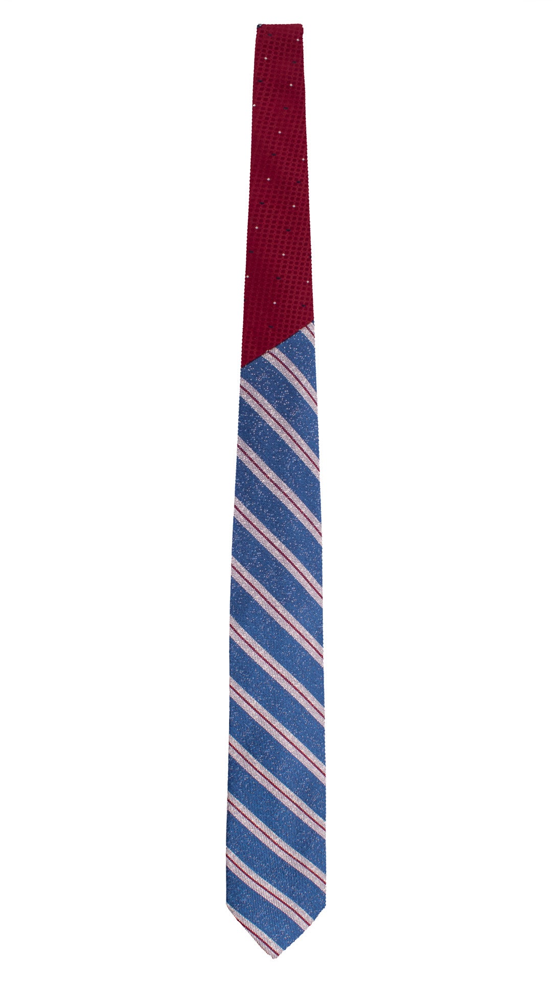 Cravatta Regimental in Saia di Seta Blu con Righe Rosse Bianche Nodo in Contrasto Rosso Bordeaux Fantasia Bianca Bluette N3397 Made in Italy Graffeo Cravatte Intera