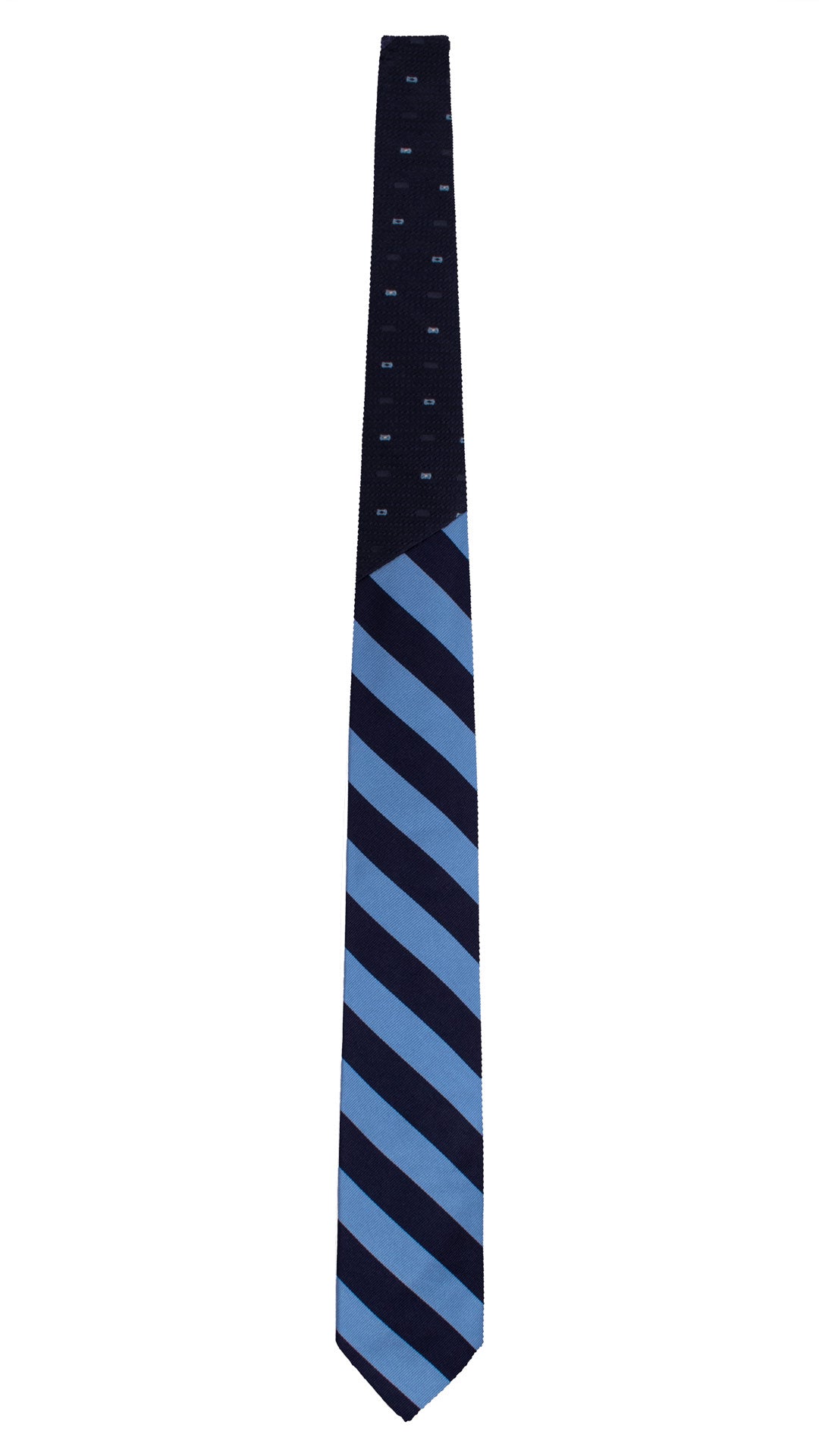 Cravatta Regimental in Saia di Seta con Righe Blu Azzurro Nodo in Contrasto Tono su Tono Fantasia Celeste Bianco N3398 Made in Italy Graffeo Cravatte Intera