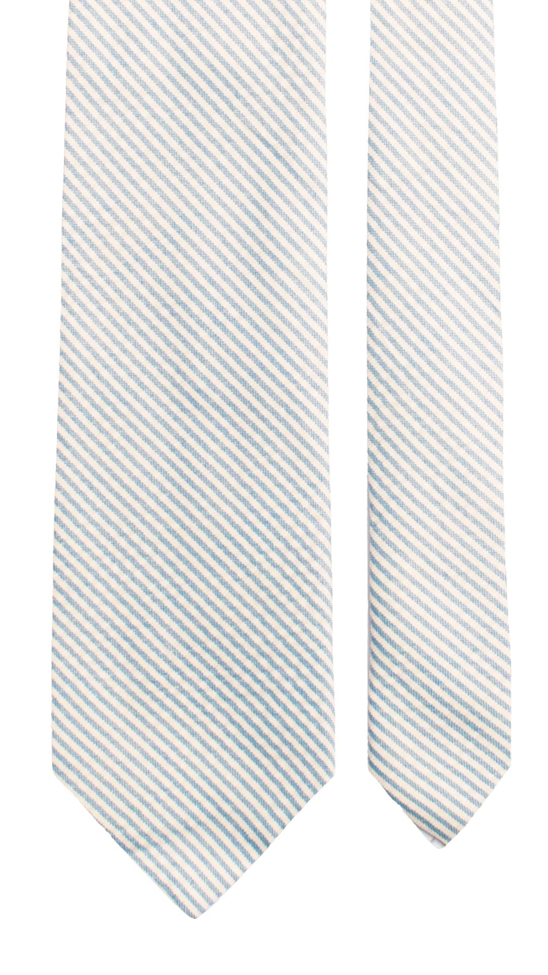 Cravatta Regimental in Seta Cotone Bianco Sporco con Righe Azzurre 7719 Made in Italy Graffeo Cravatte Pala