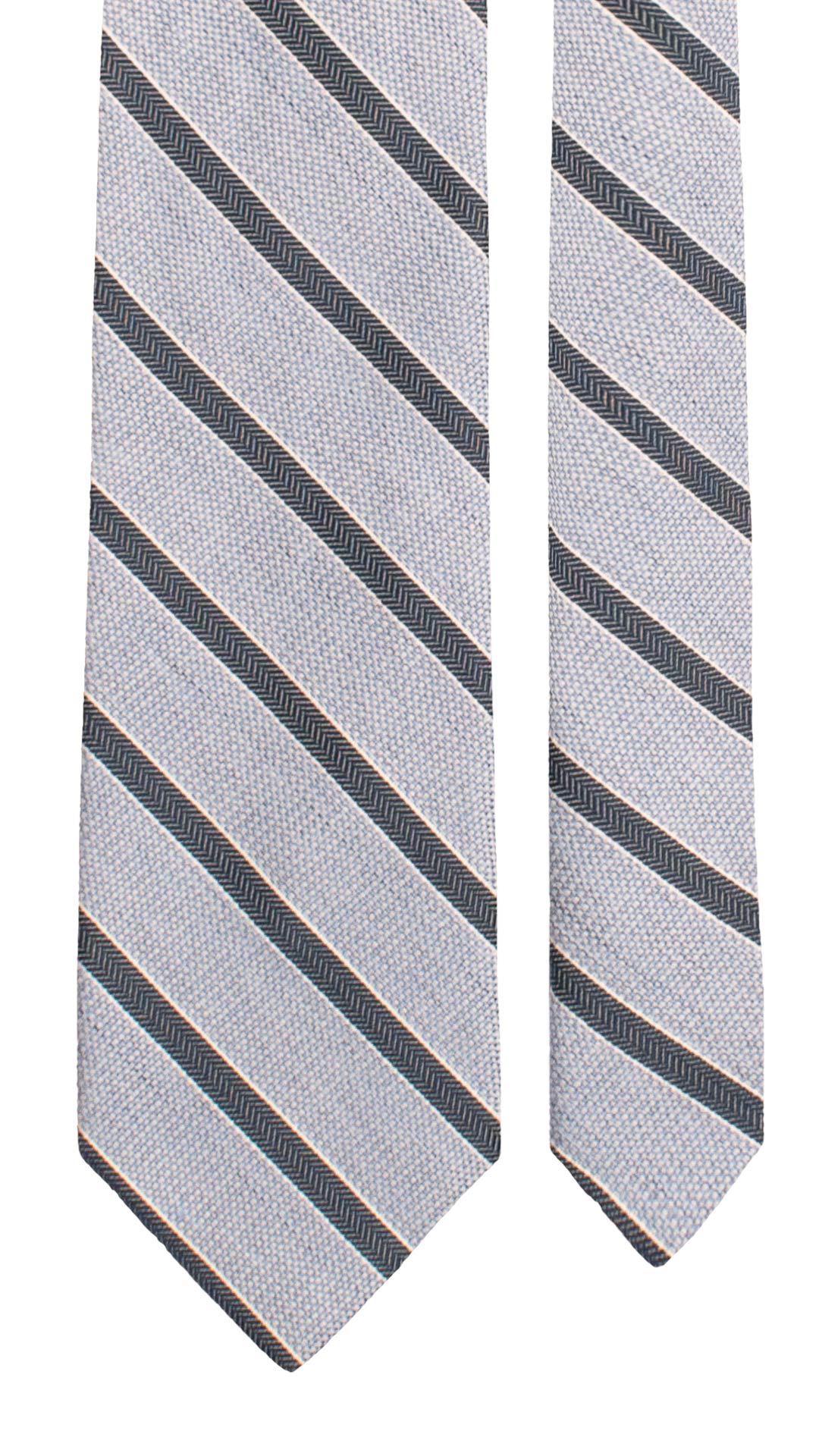 Cravatta Regimental in Seta Lino Seta Azzurra con Righe Blu Bianche 7699 Made in Italy Graffeo Cravatte Pala