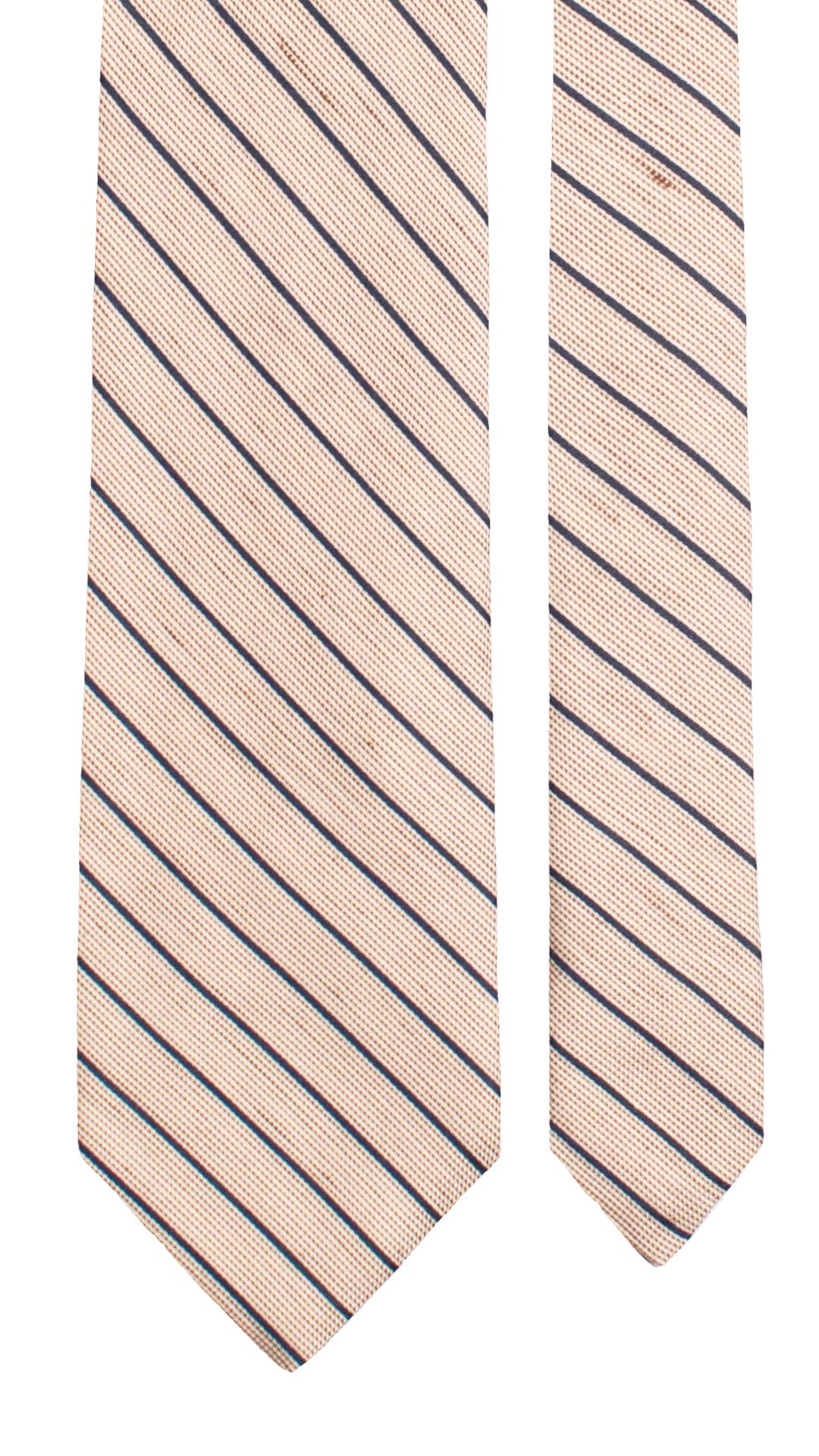 Cravatta Regimental in Seta Lino Beige con Righe Blu 7693 Made in Italy Graffeo Cravatte Pala