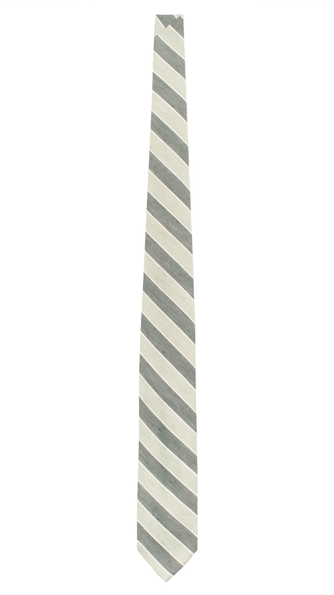 Cravatta Regimental in Seta Lino con Righe Verdi Bianche Verde Oliva 7670 Made in Italy Graffeo Cravatte Intera