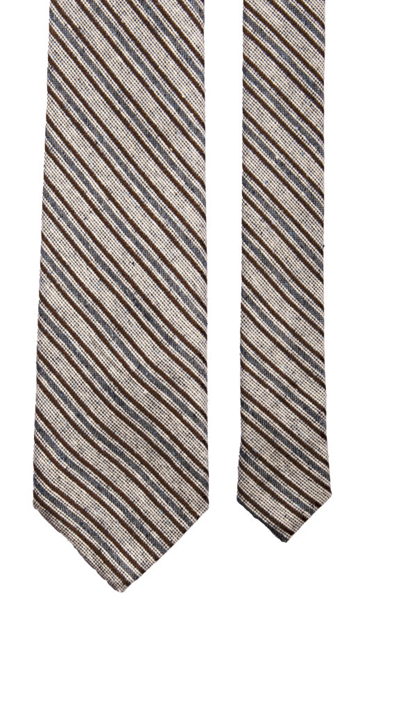 Cravatta Regimental in Seta Lino in Tweed con Righe Bianche Blu Marroni Made in Italy Graffeo Cravatte Pala