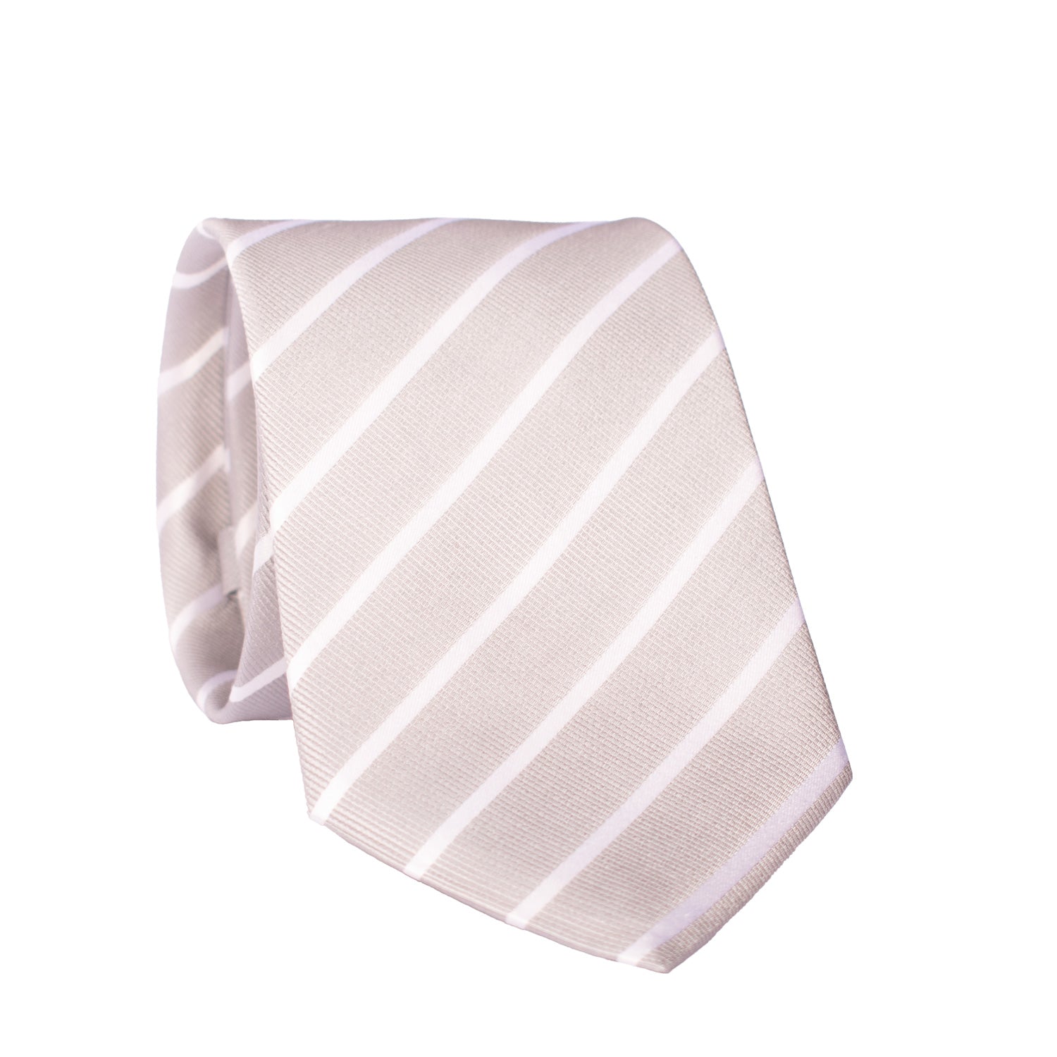 Cravatta Regimental da Cerimonia di Seta Grigio Argento Riga Bianca CY5052 Arrotolata