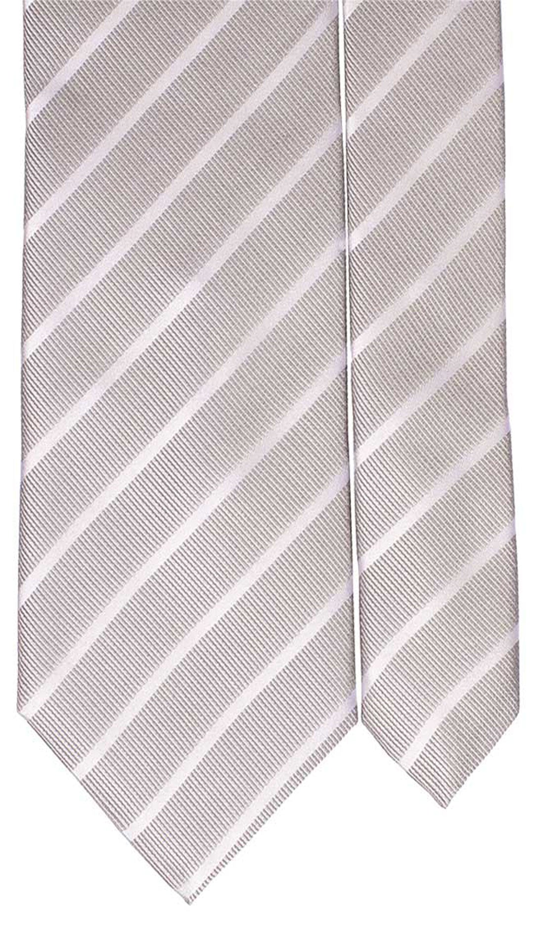 Cravatta Regimental da Cerimonia di Seta Grigio Argento Riga Bianca CY5052 Pala