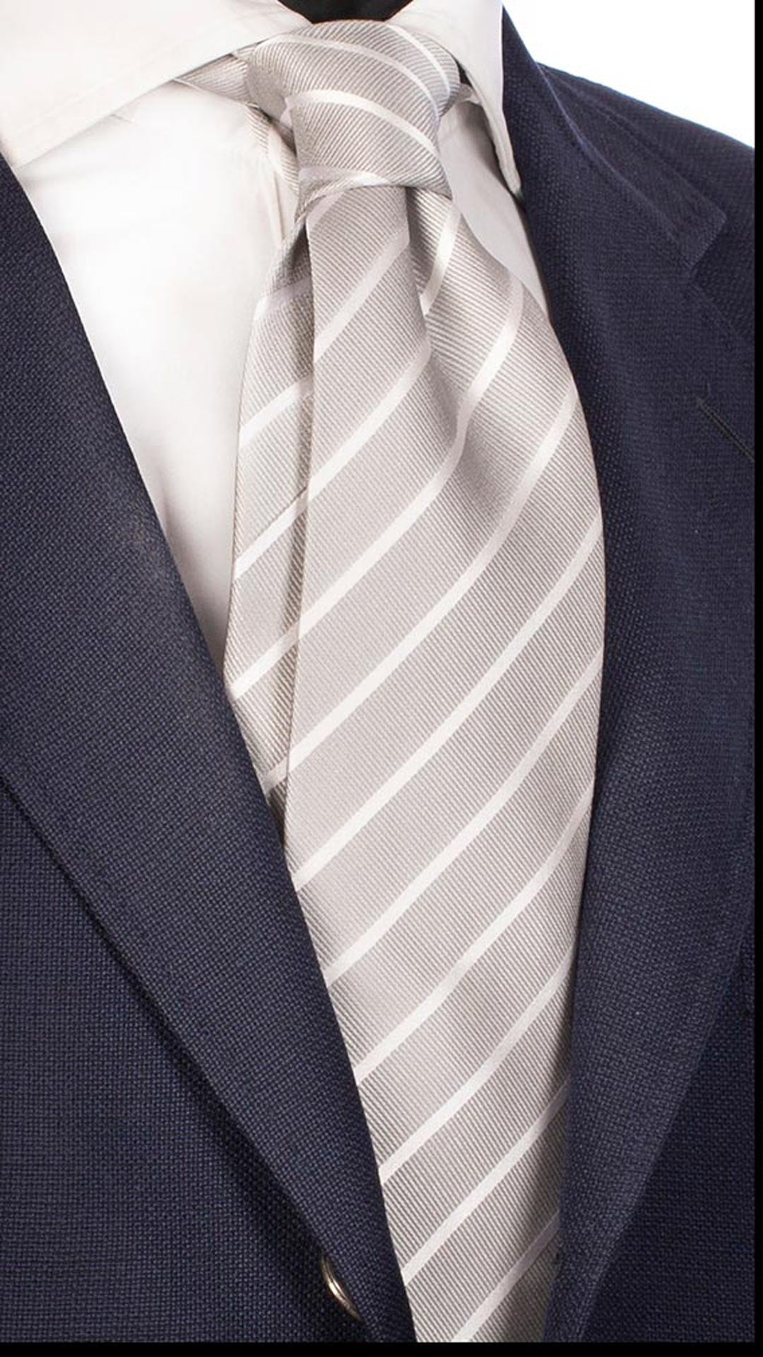 Cravatta Regimental da Cerimonia di Seta Grigio Argento Riga Bianca CY5052 Made in Italy Graffeo Cravatte