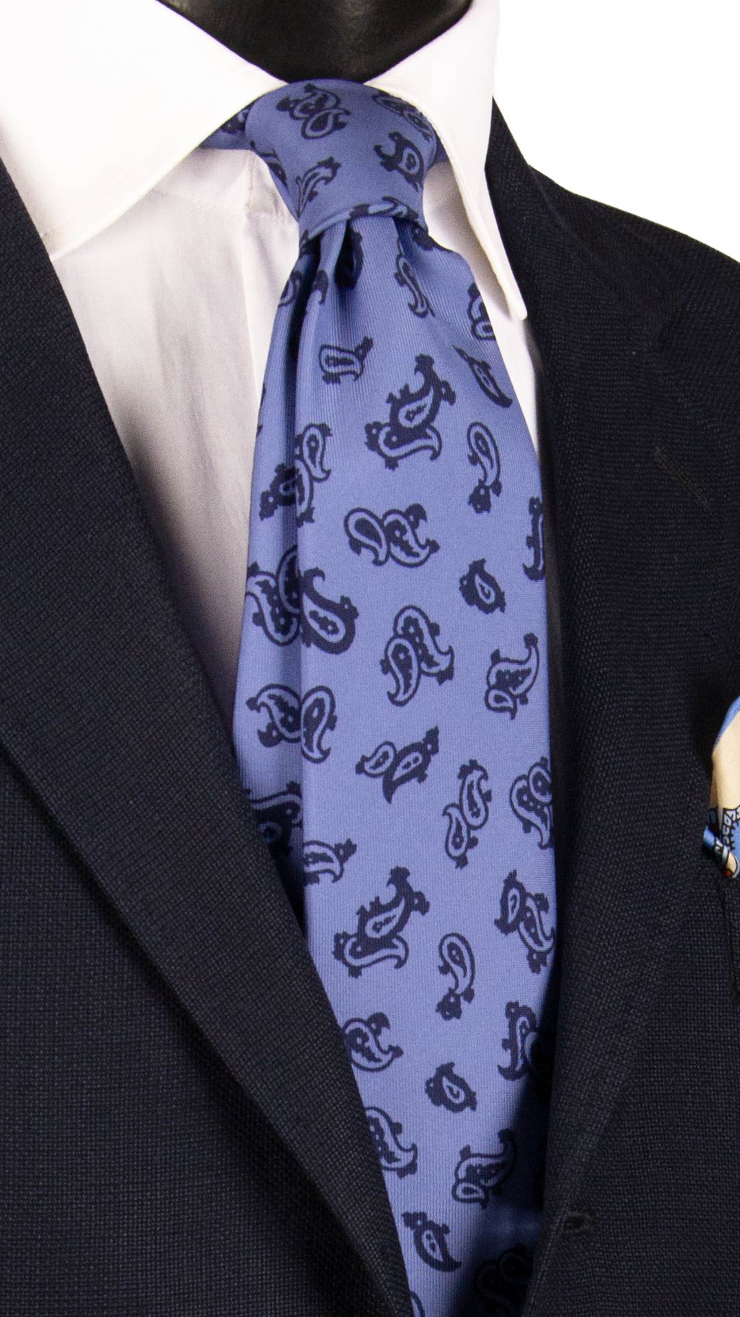 Cravatta Sette Pieghe Stampa di Seta Color Lavanda Paisley Blu 7P537 made in Italy Graffeo Cravatte