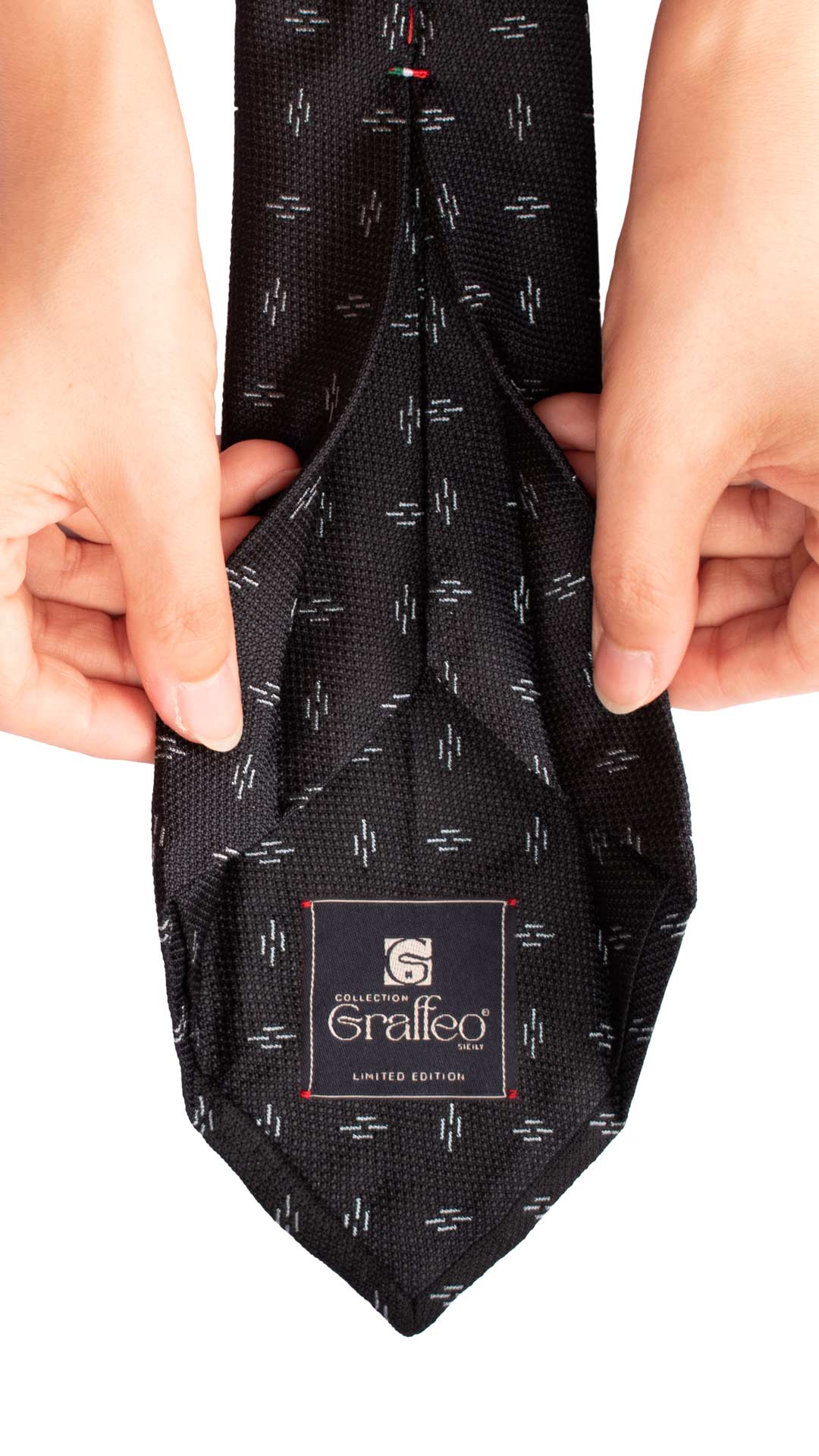 Cravatta Sette Pieghe di Seta Blu Fantasia Celeste 7P457 Pala