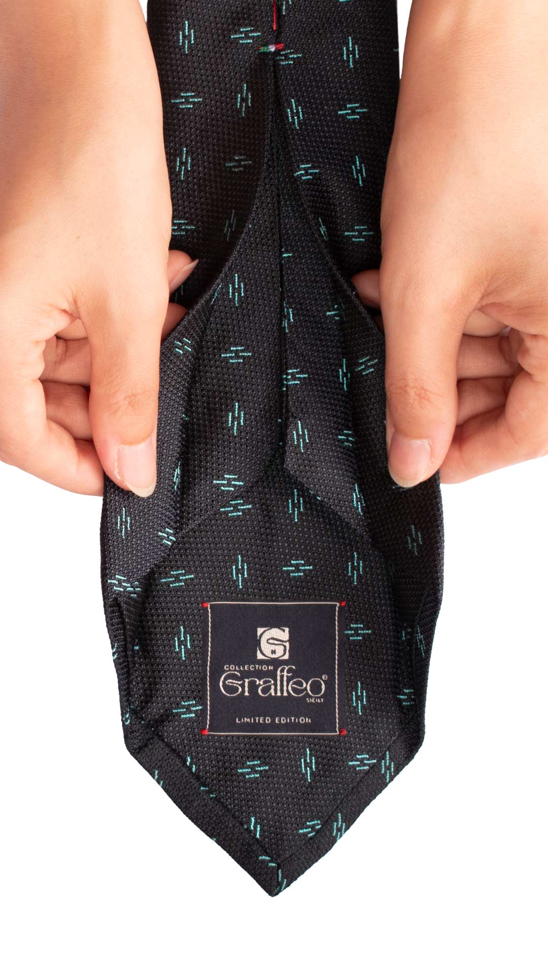 Cravatta Sette Pieghe di Seta Blu Fantasia Tiffany 7P458 Pala