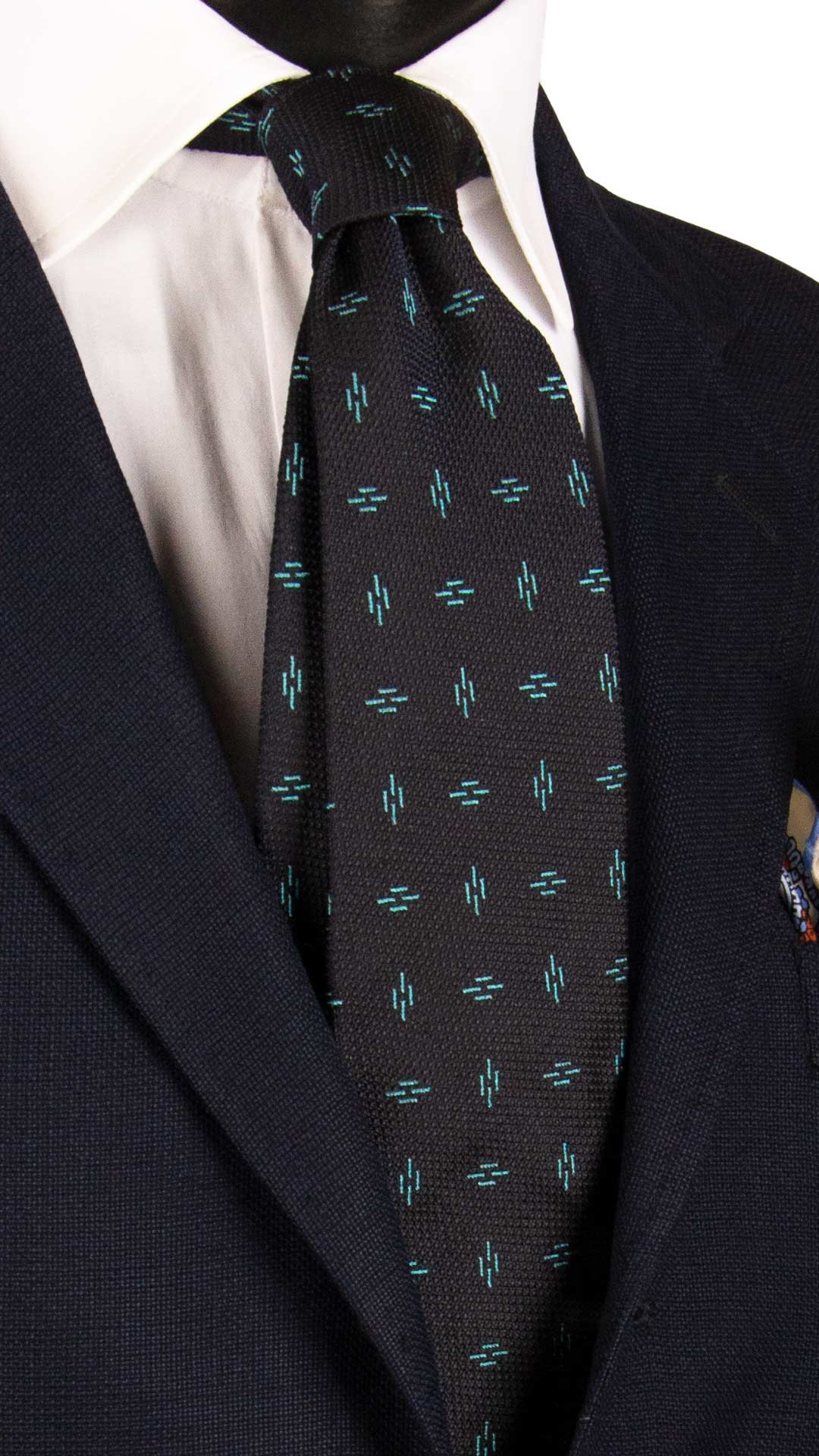 Cravatta Sette Pieghe di Seta Blu Fantasia Tiffany 7P458 Made in Italy Graffeo Cravatte