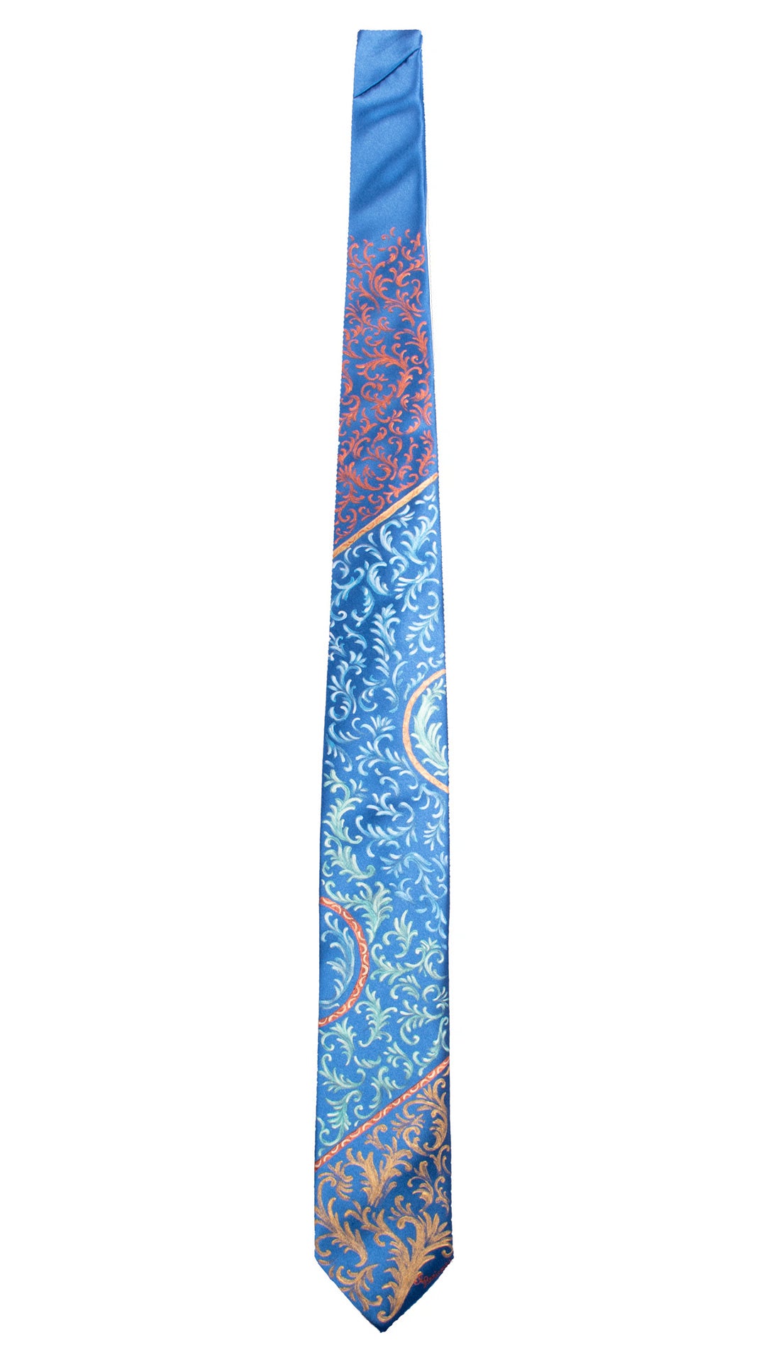 Cravatta Siciliana Bluette Dipinta a Mano GP107 Made in Italy Graffeo Cravatte Intera