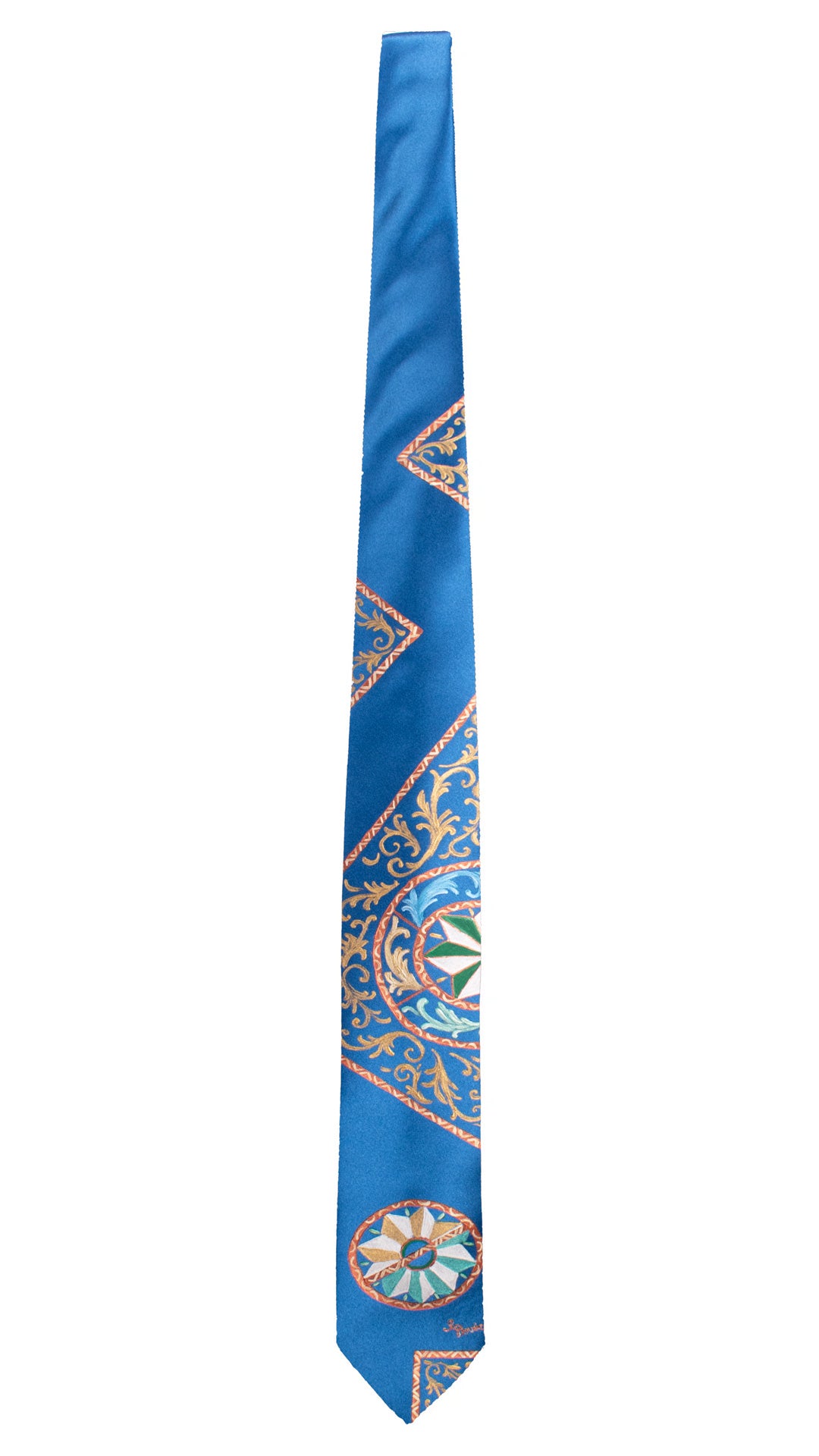 Cravatta Siciliana Bluette Dipinta a Mano GP110 Made in Italy Graffeo Cravatte Intera