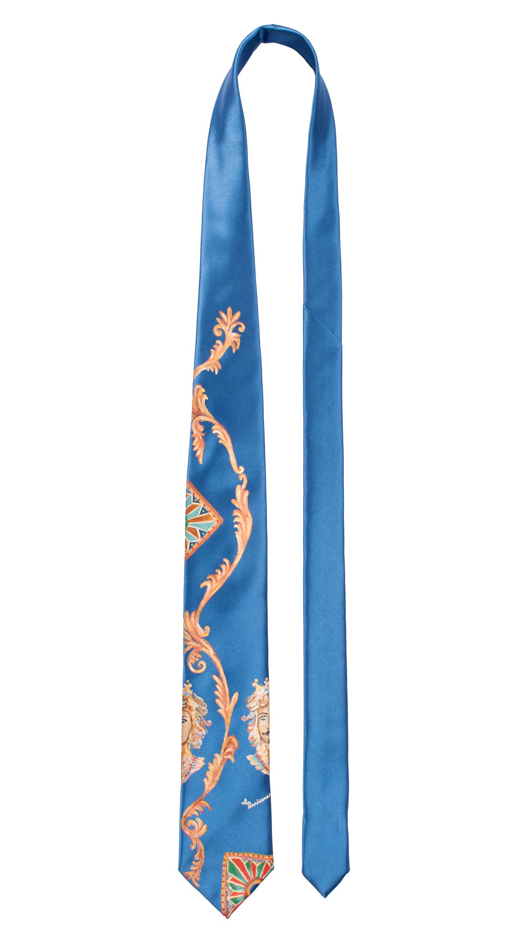 Cravatta Siciliana Bluette Dipinta a Mano GP75 Graffeo Cravatte Made in Italy Pala