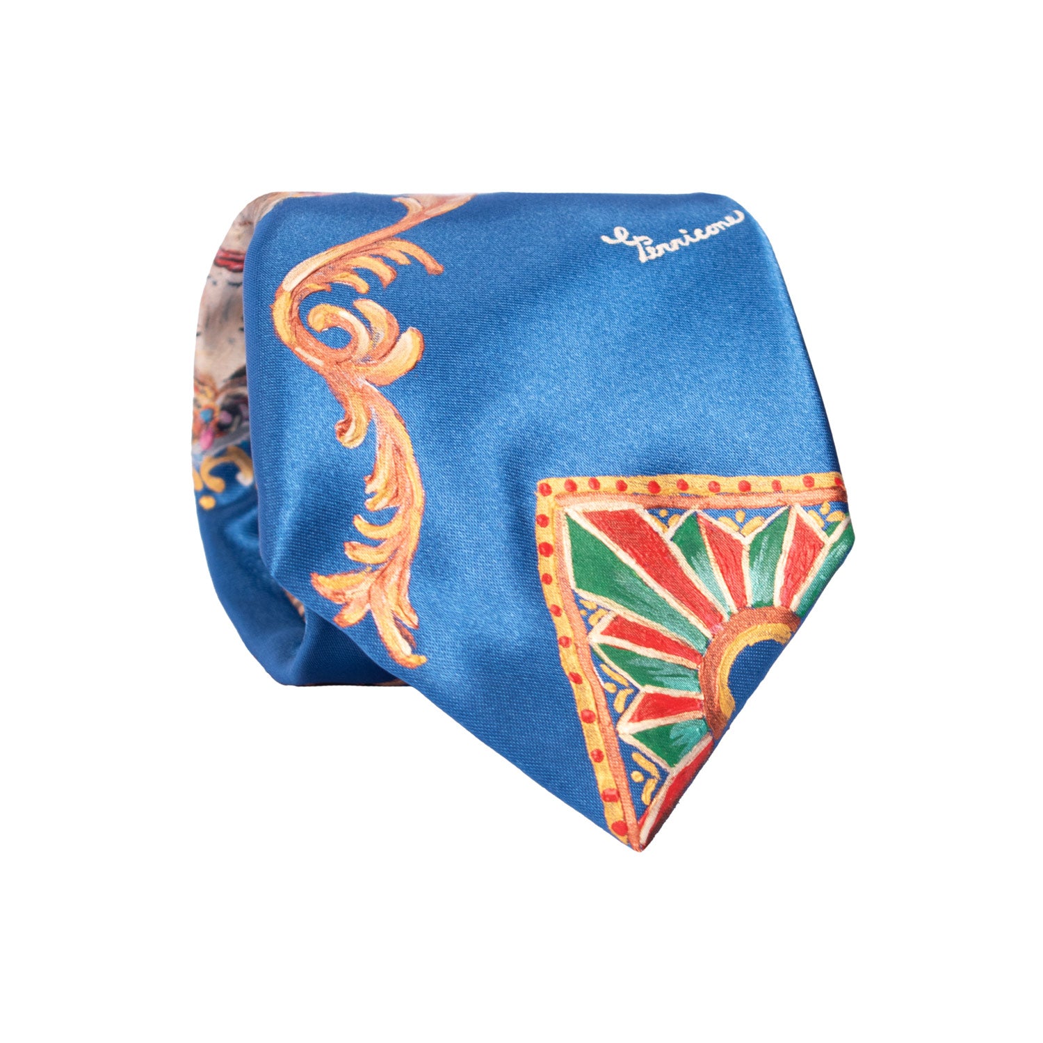 Cravatta Siciliana Bluette Dipinta a Mano GP75 Graffeo Cravatte Made in Italy Rotolo