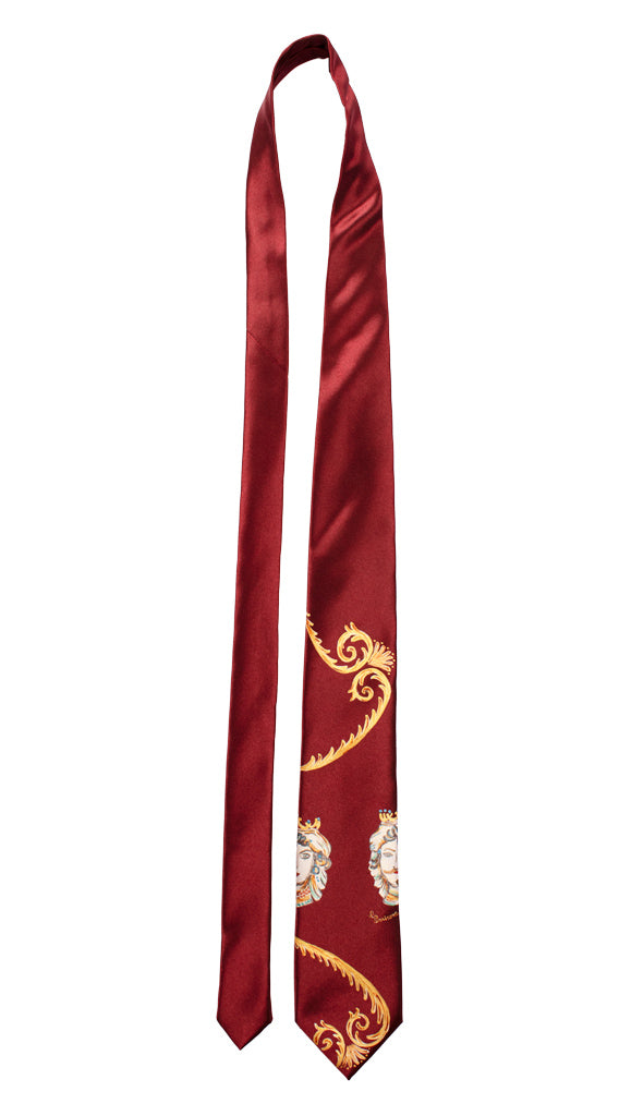 Cravatta Siciliana Bordeaux Dipinta a Mano Made in Italy Graffeo Cravatte Intera