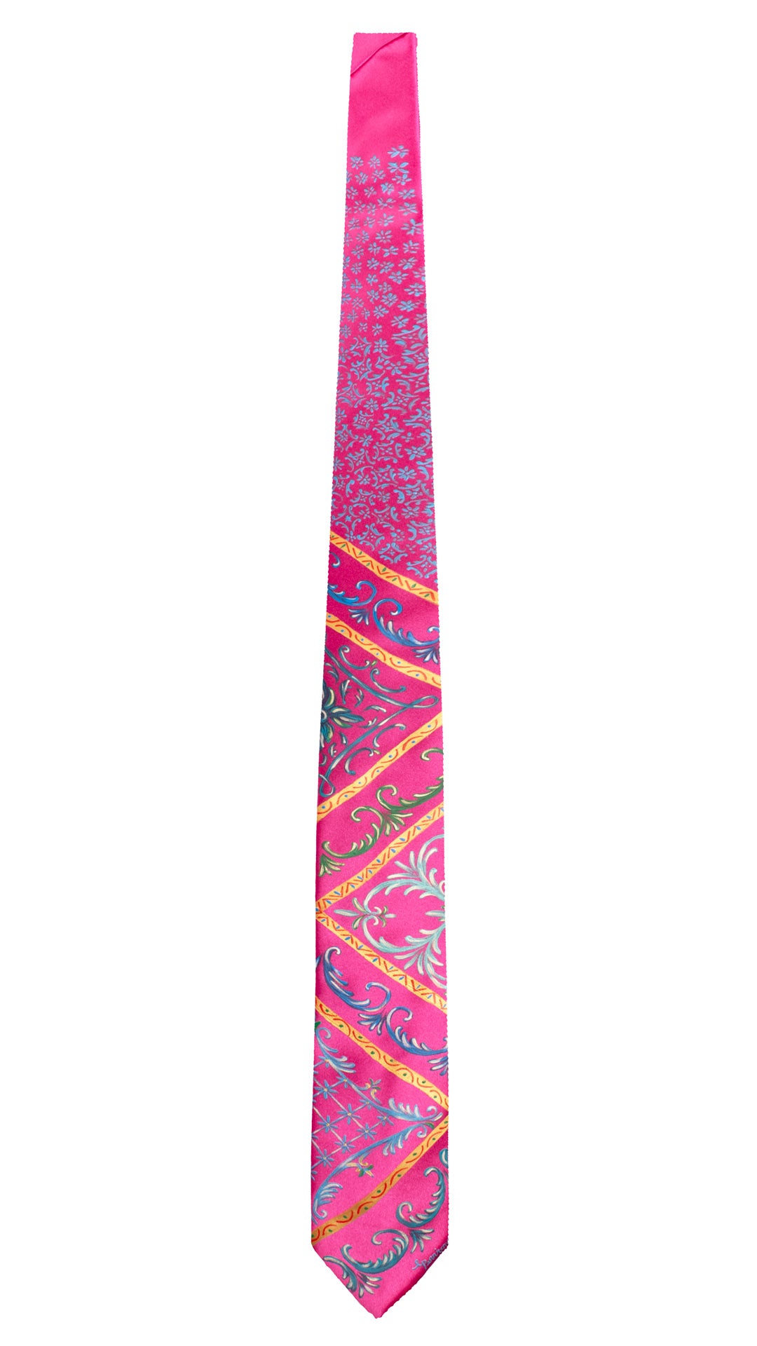 Cravatta Siciliana Fucsia Dipinta a Mano GP98 Made in Italy Graffeo Cravatte Intera
