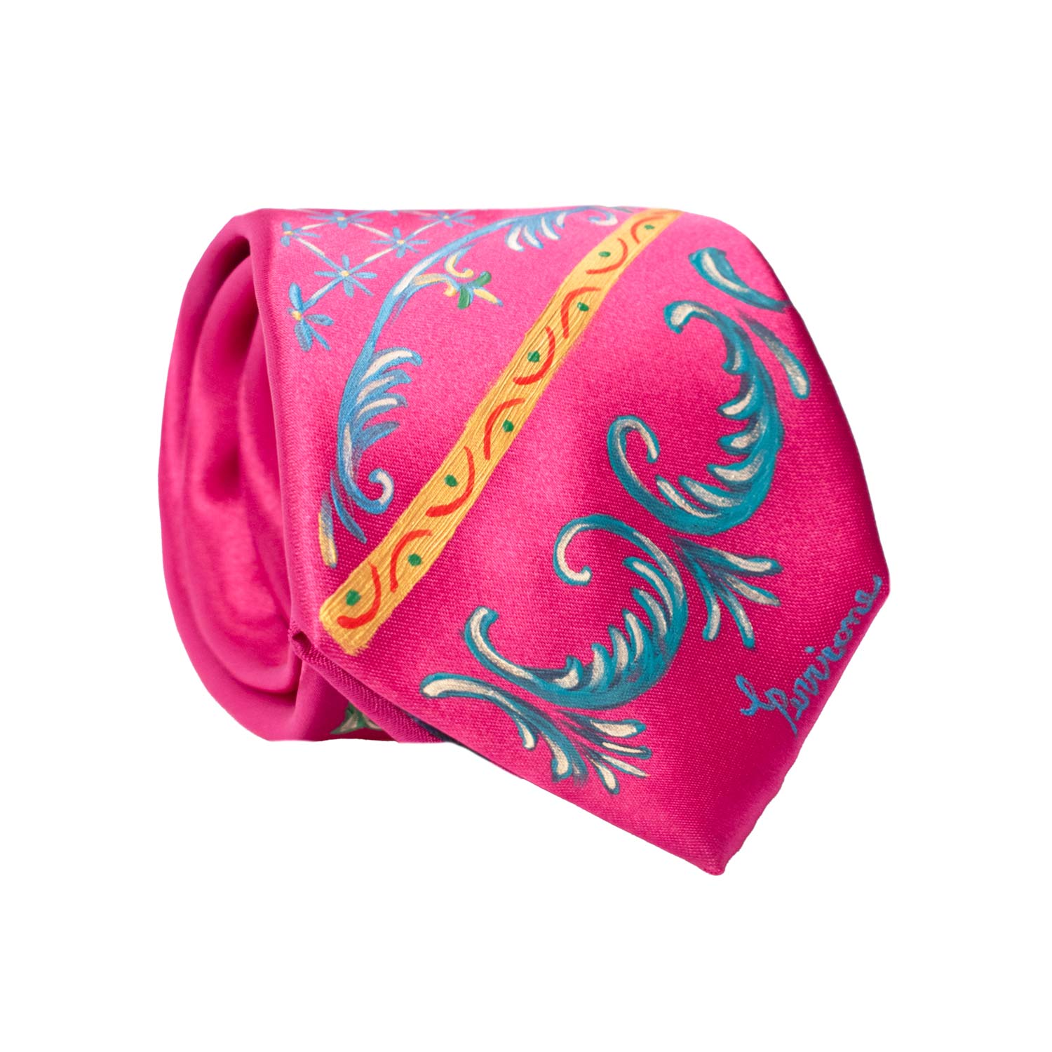 Cravatta Siciliana Fucsia Dipinta a Mano GP98 Made in Italy Graffeo Cravatte Rotolo